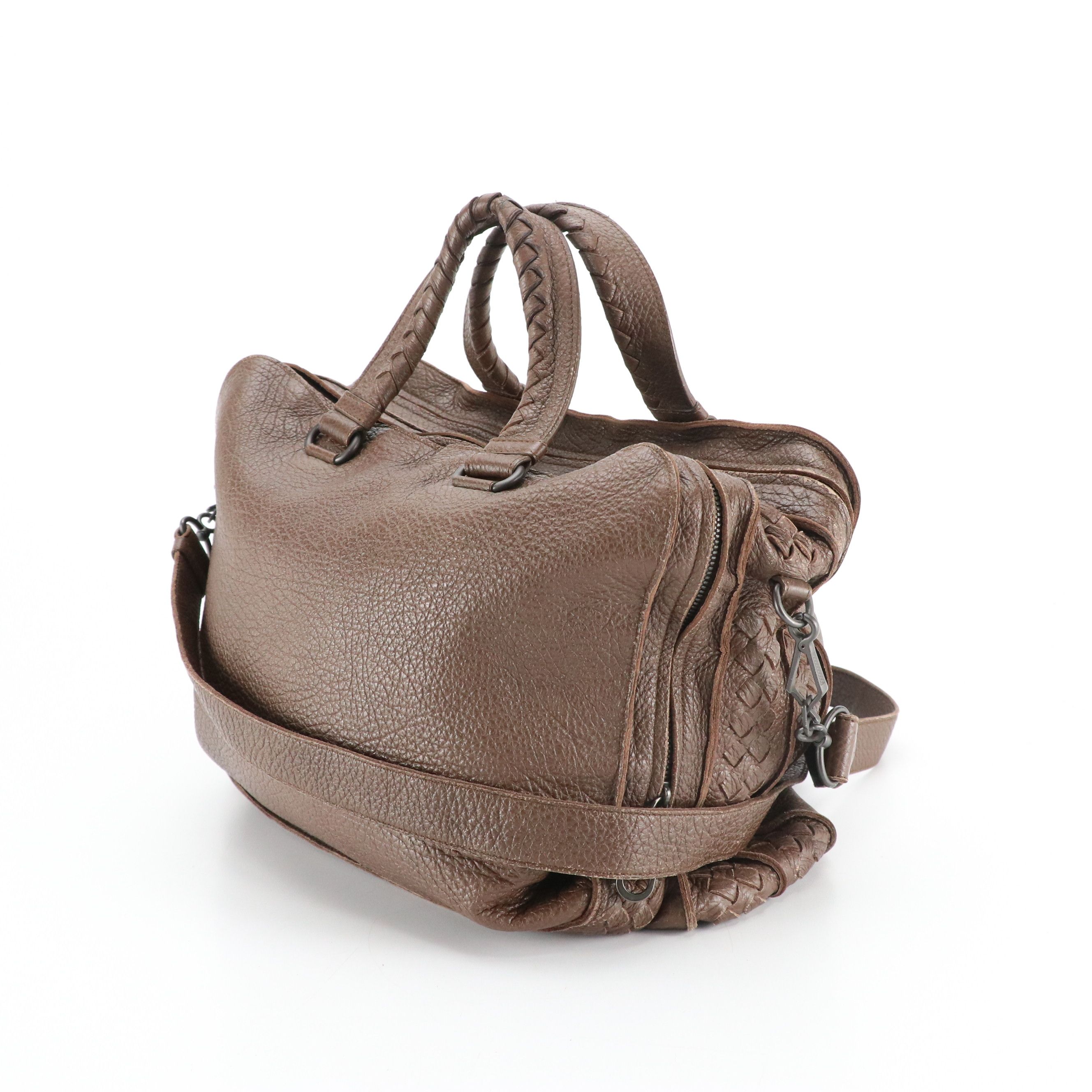 Bottega Veneta Two-Way Zip Around Tote in Taupe Brown Leather & Intrecciato Trim