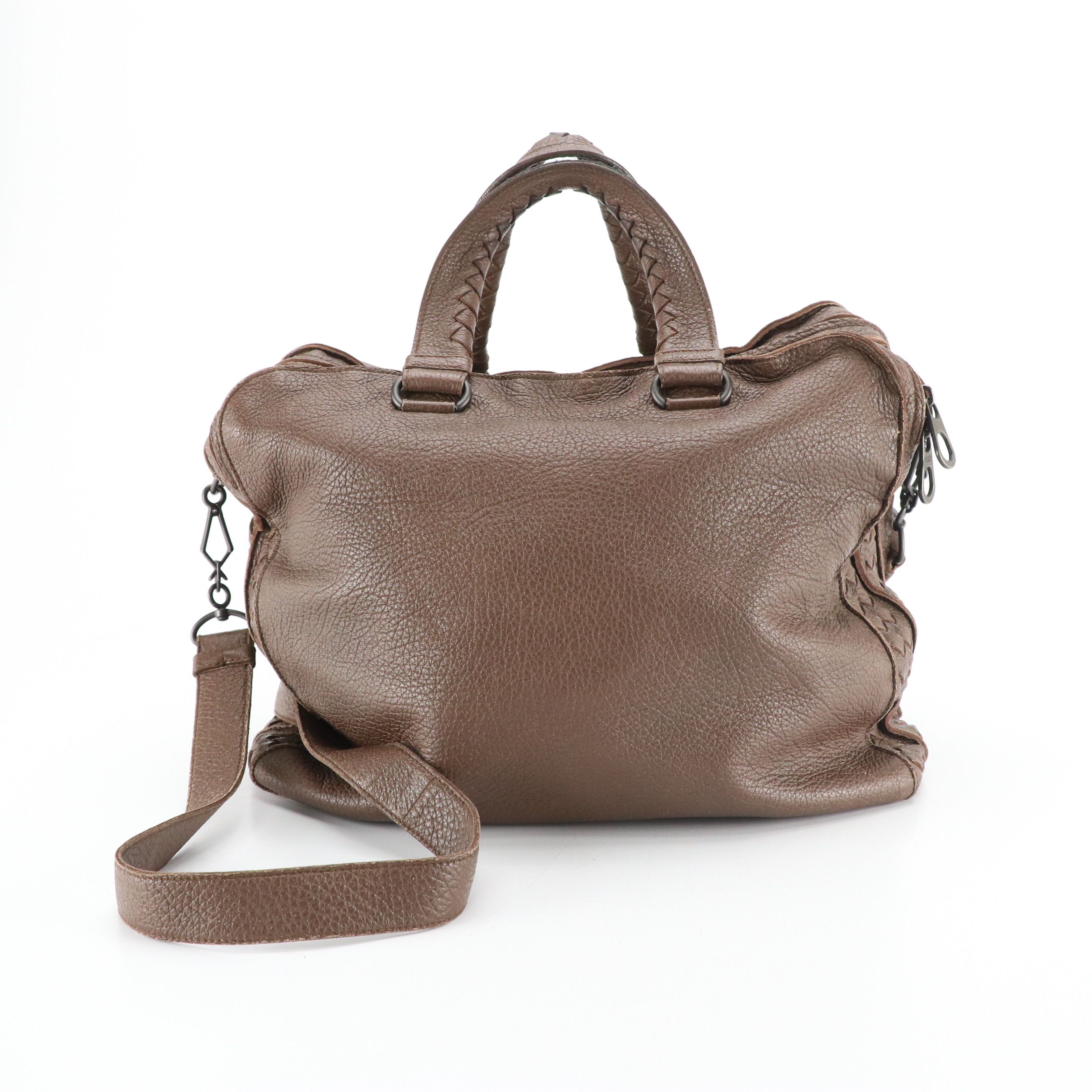 Bottega Veneta Two-Way Zip Around Tote in Taupe Brown Leather & Intrecciato Trim