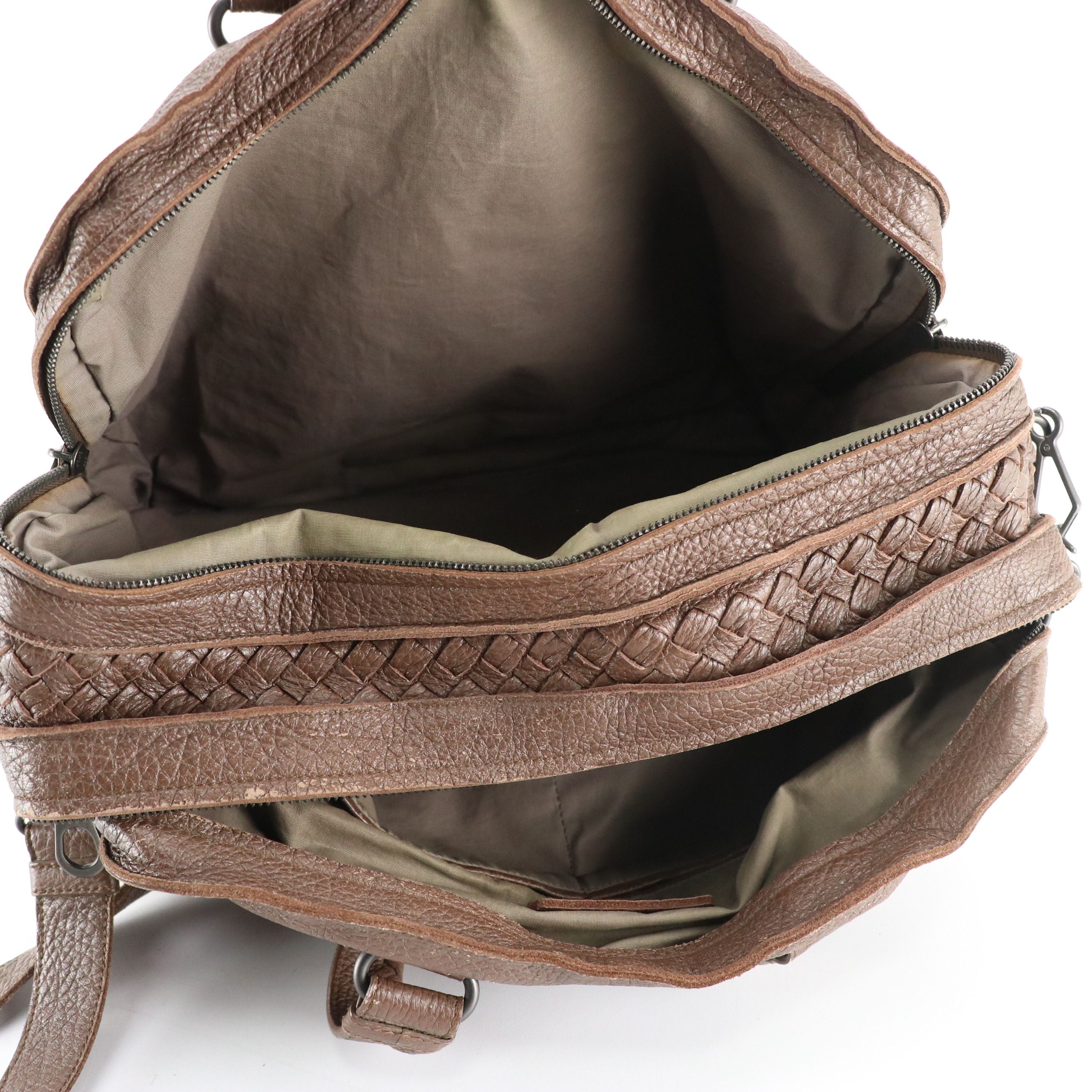 Bottega Veneta Two-Way Zip Around Tote in Taupe Brown Leather & Intrecciato Trim