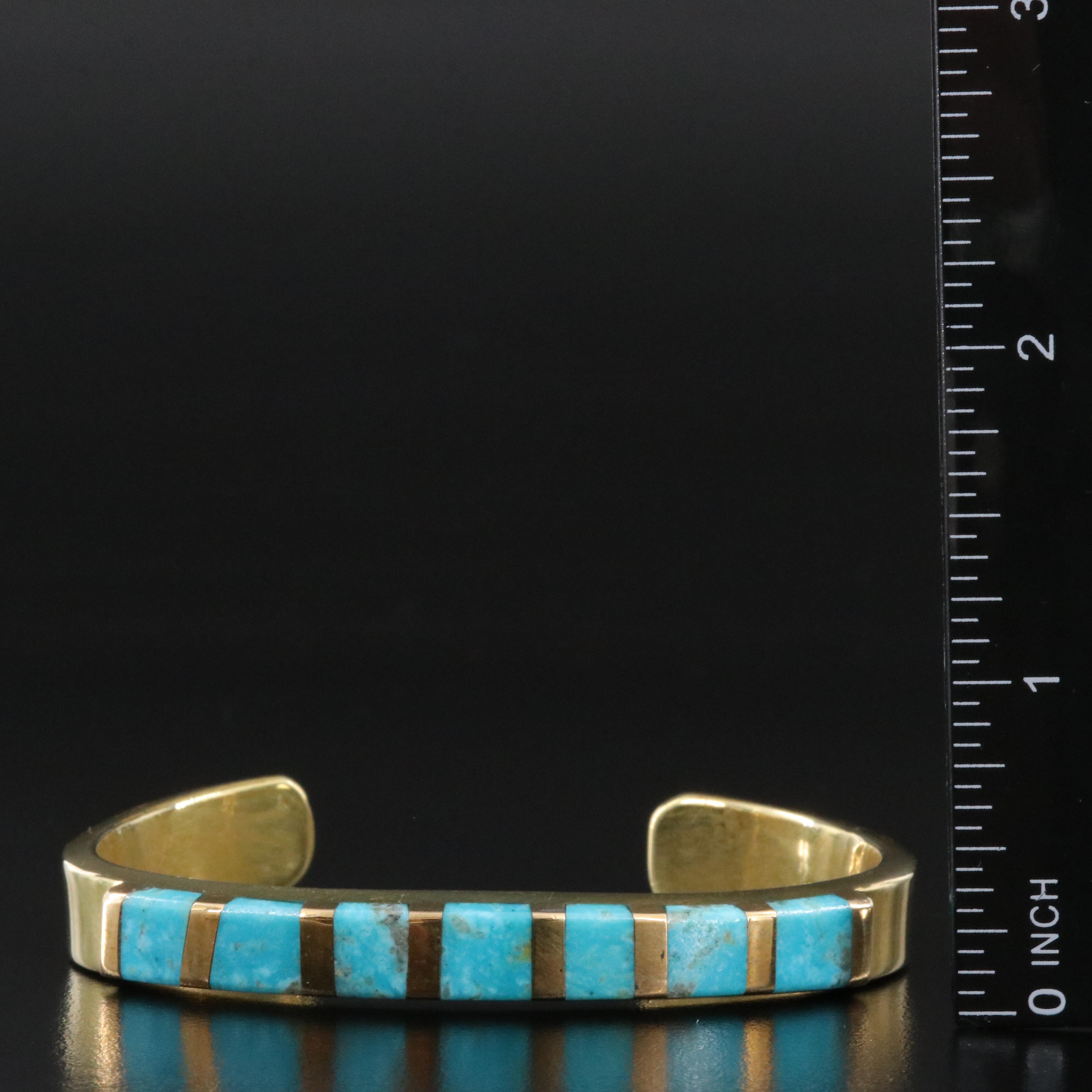 14K Opal Inlay and Diamond Pendant and Brass Turquoise Cuff Bracelet