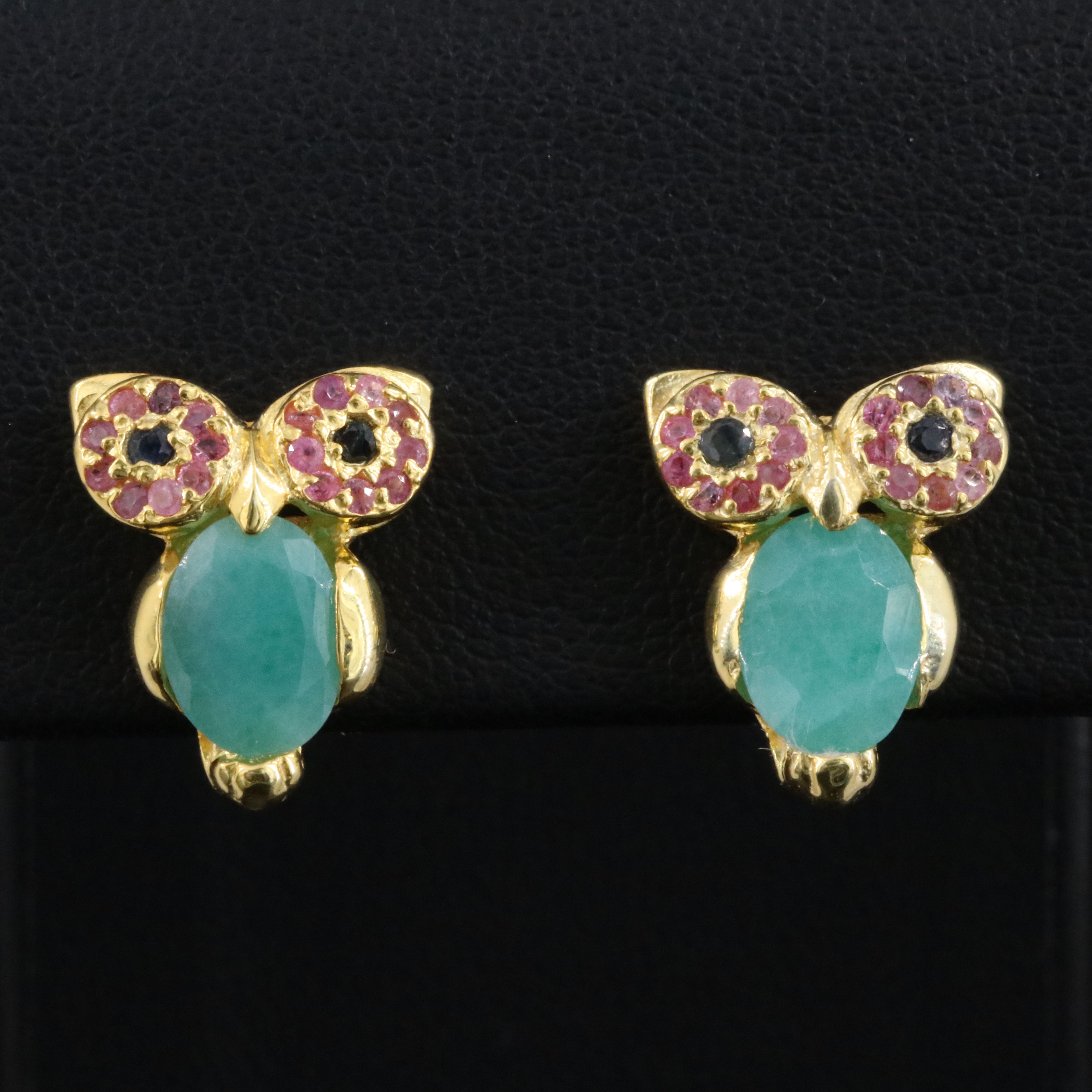 Sterling Emerald, Sapphire, and Ruby Earrings