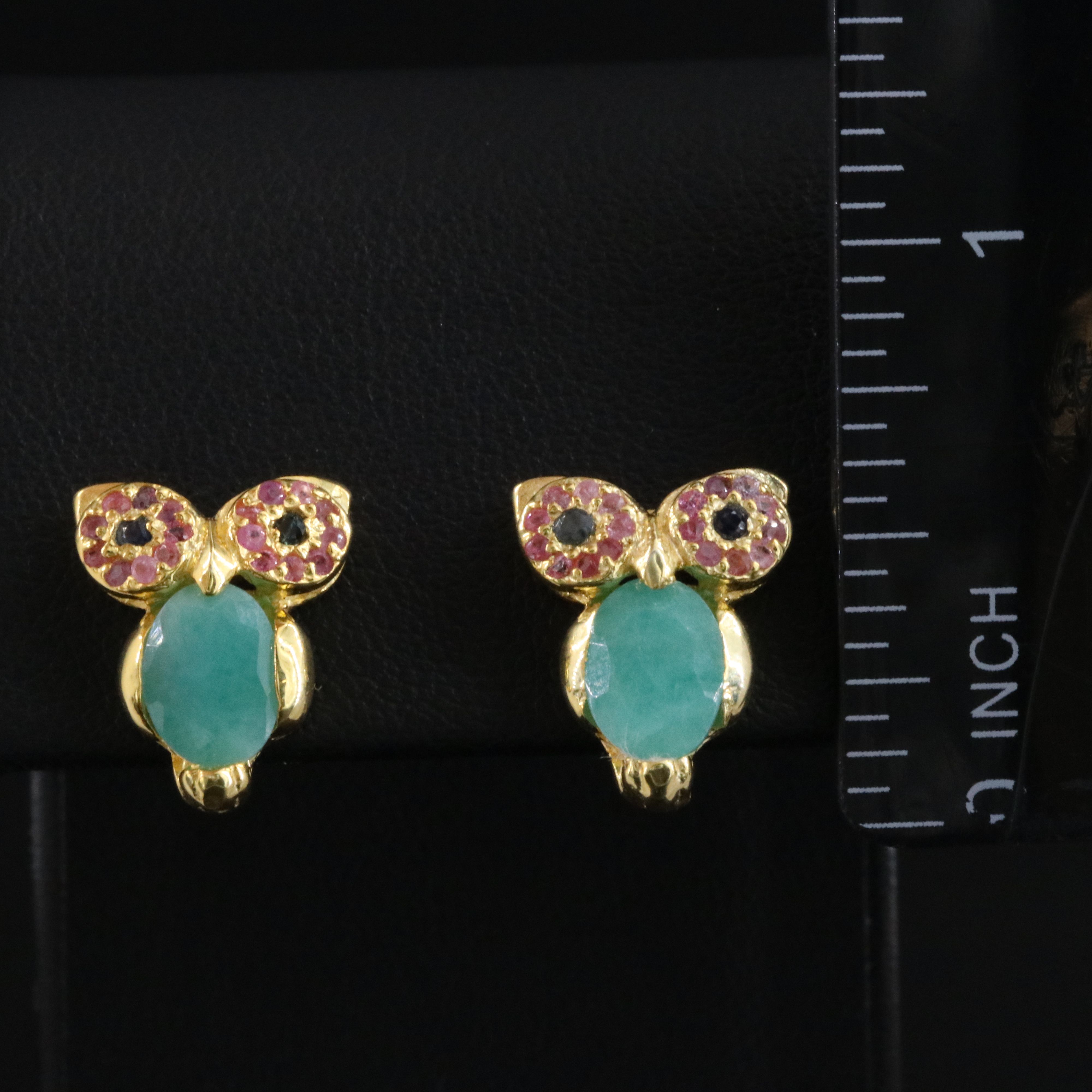 Sterling Emerald, Sapphire, and Ruby Earrings