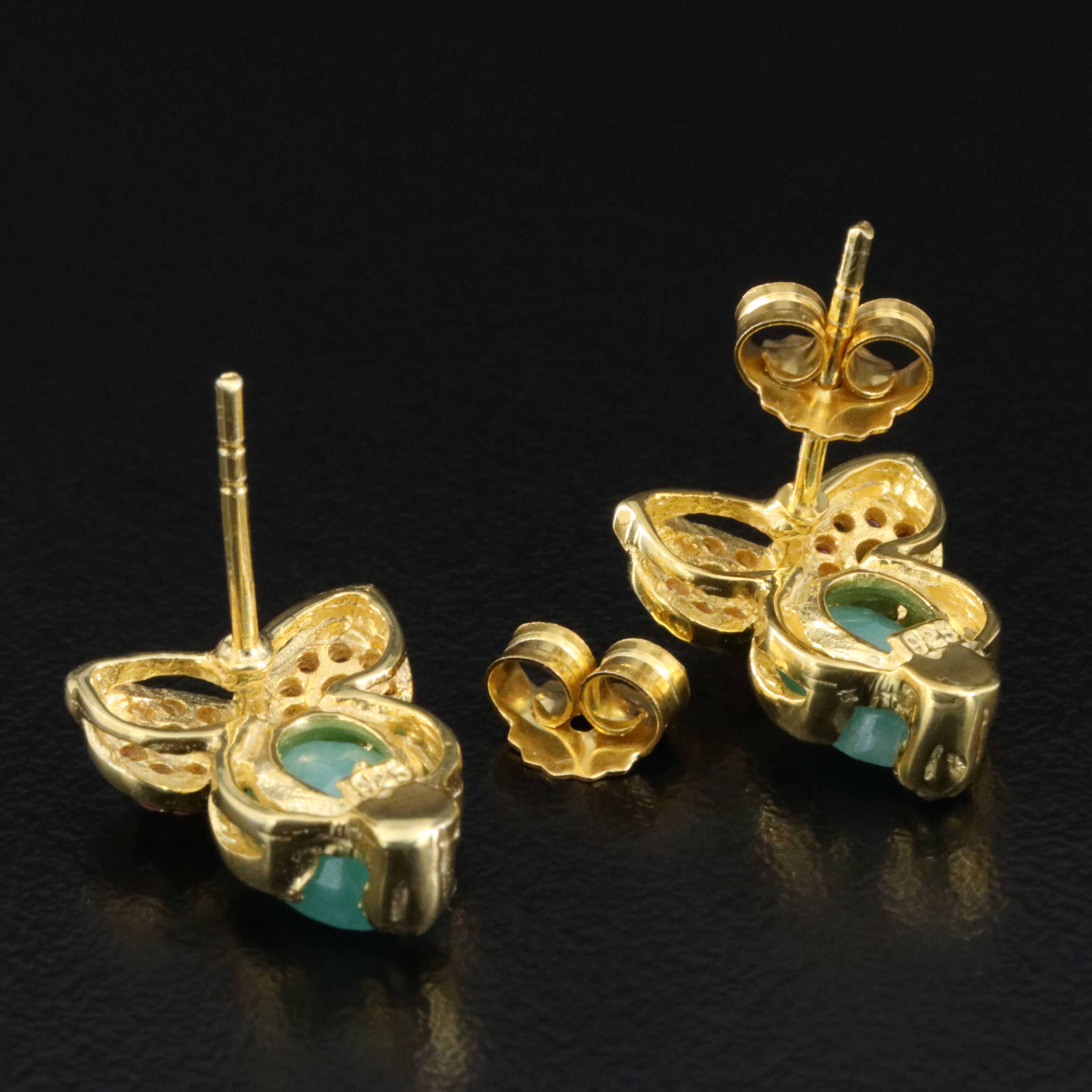 Sterling Emerald, Sapphire, and Ruby Earrings