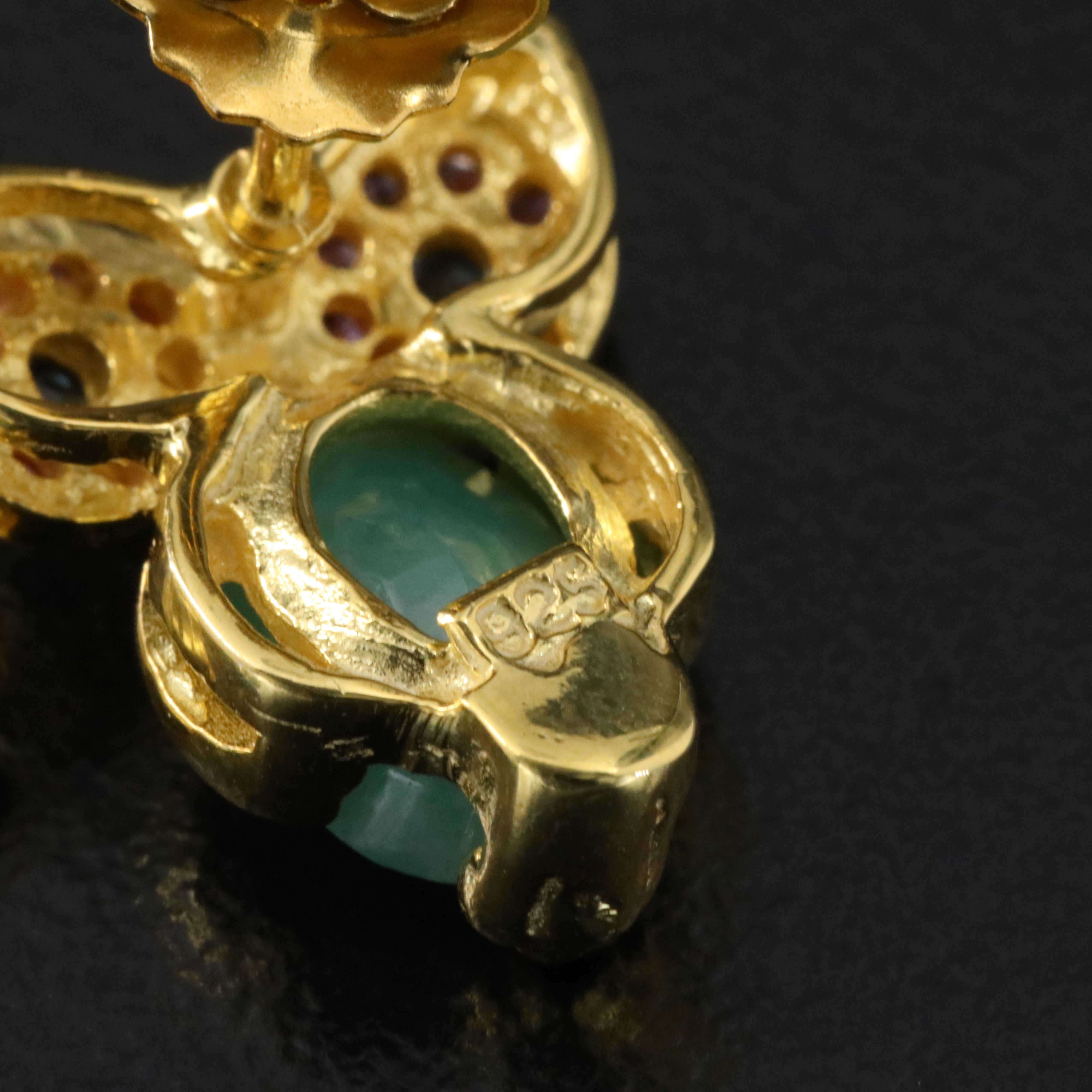 Sterling Emerald, Sapphire, and Ruby Earrings