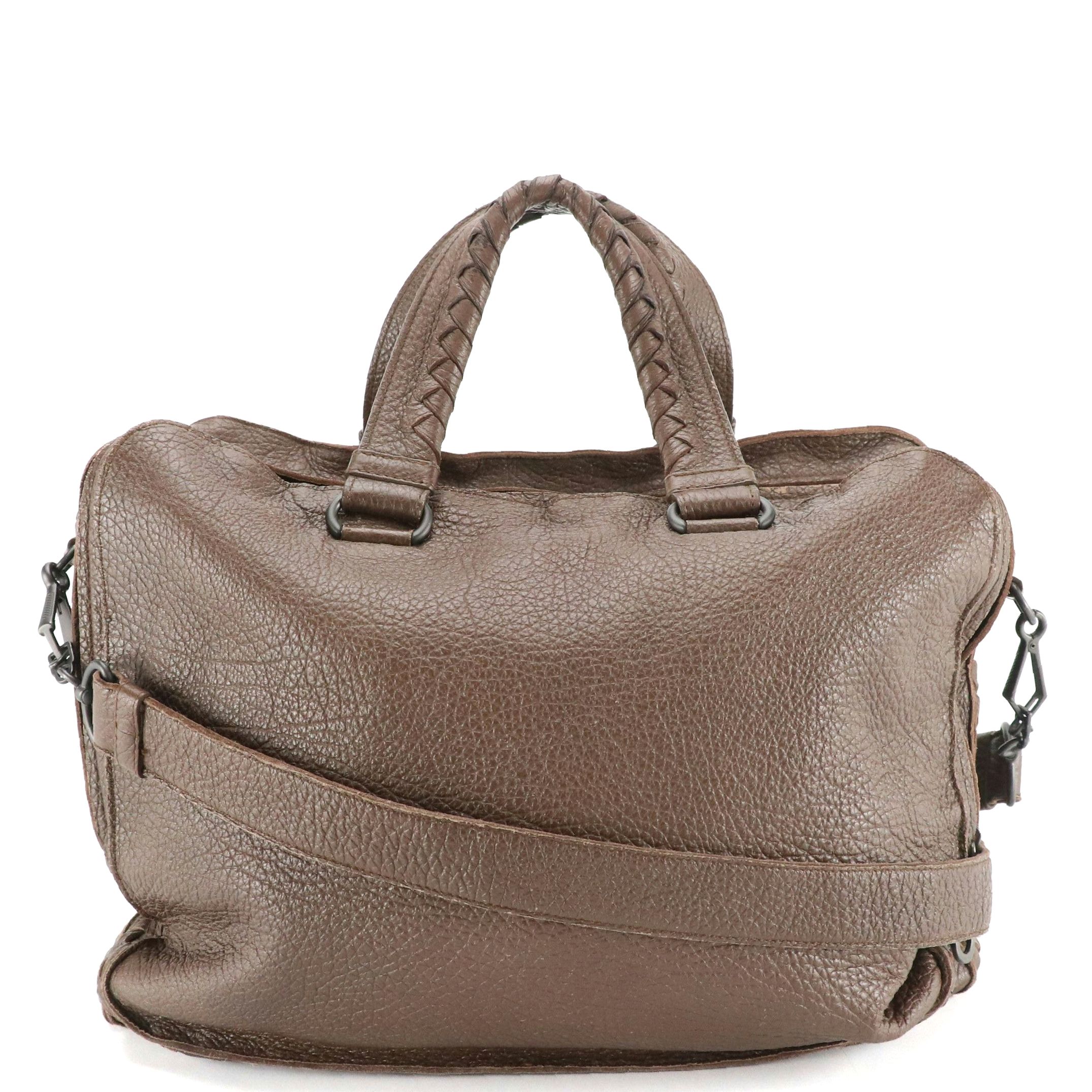 Bottega Veneta Two-Way Zip Around Tote in Taupe Brown Leather & Intrecciato Trim