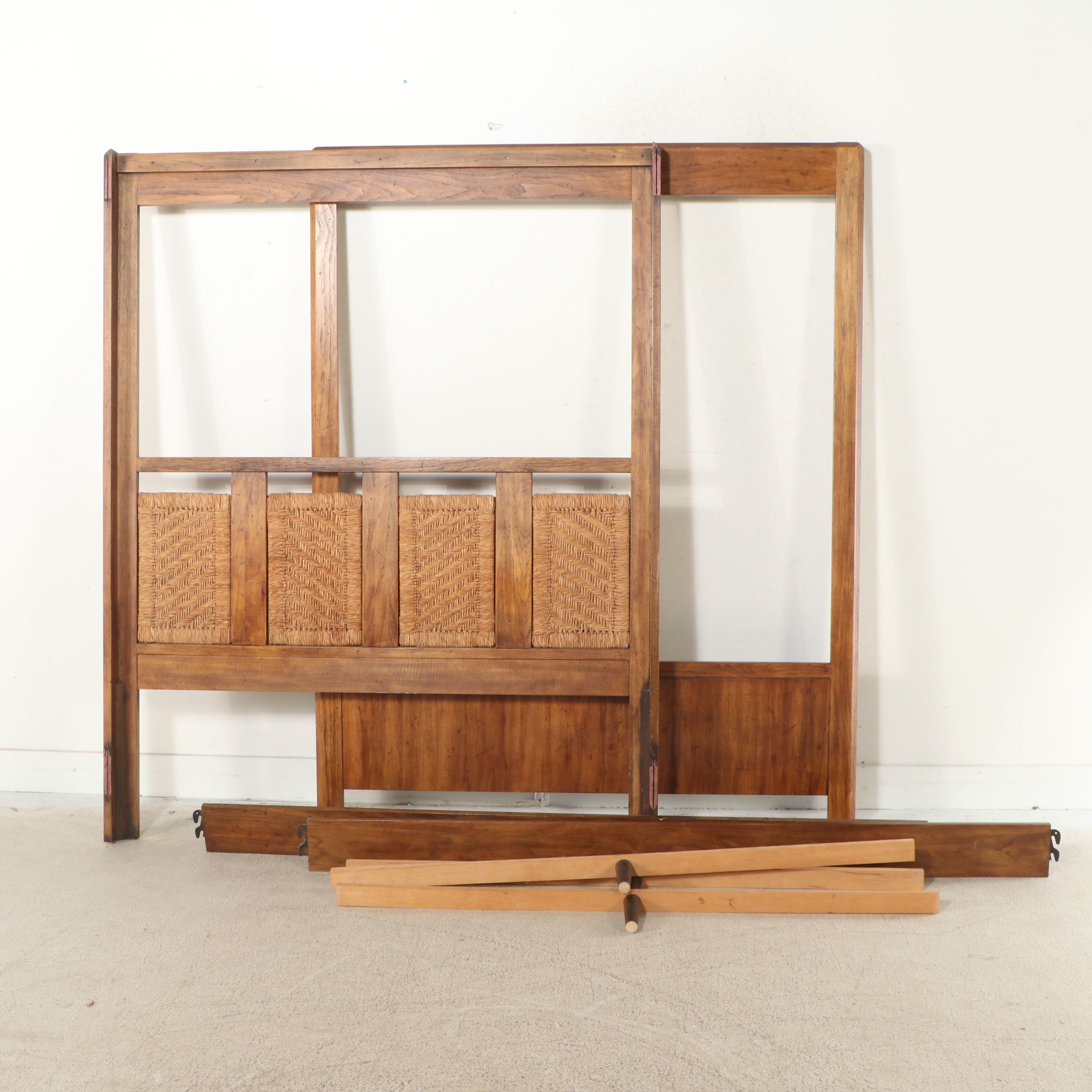 Drexel "Woodbriar" Wood and Rush Queen Size Bed Frame