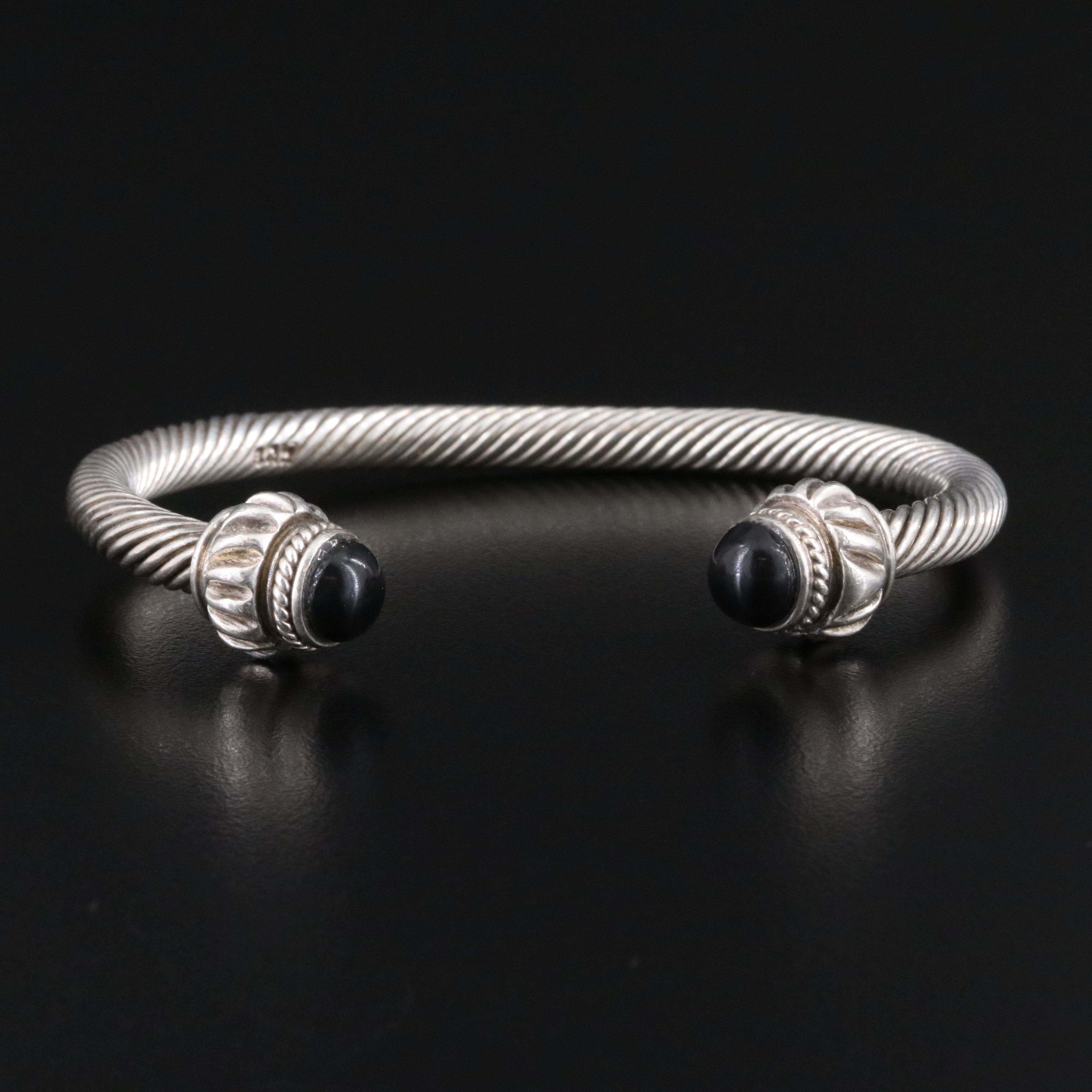 Sterling Obsidian Cable Cuff