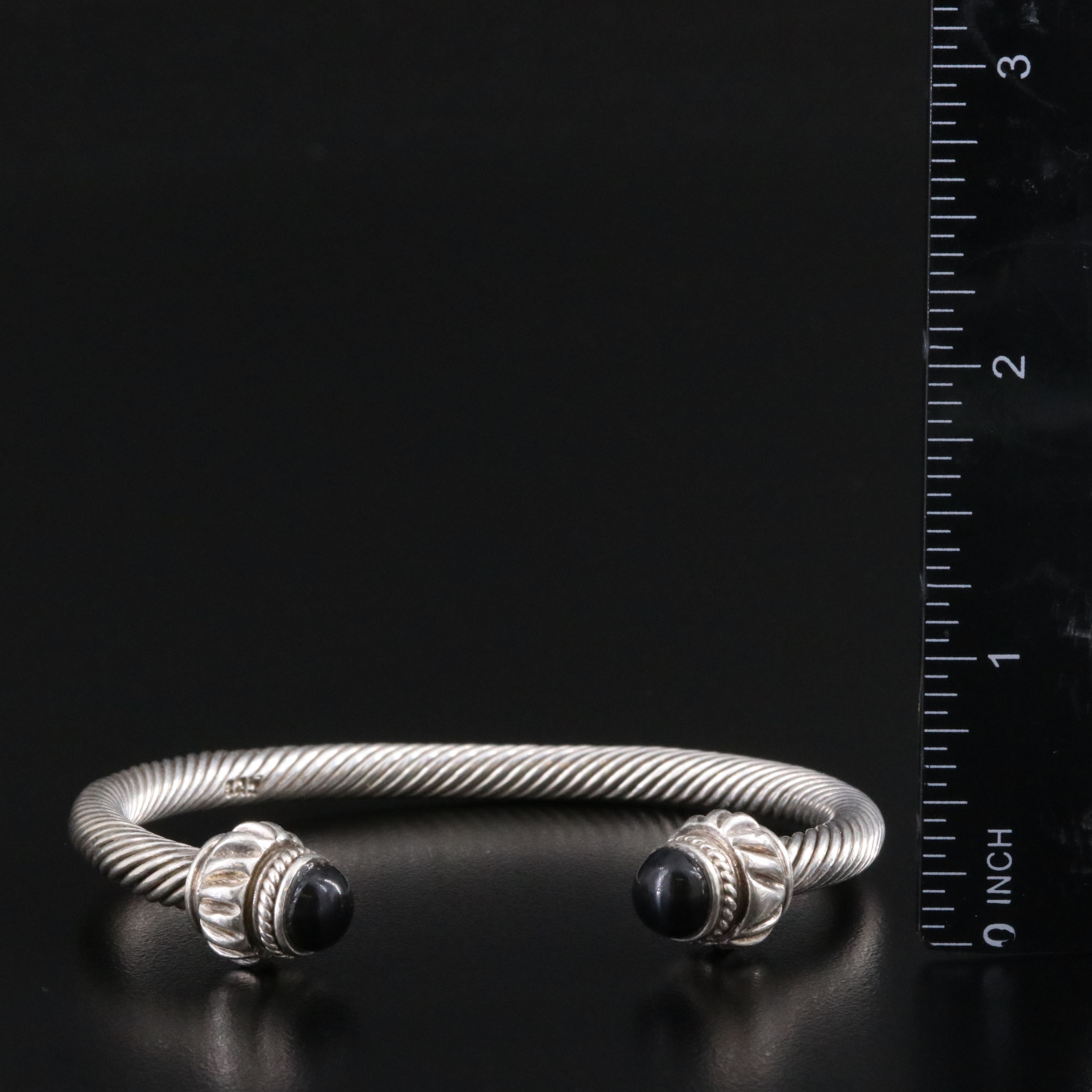 Sterling Obsidian Cable Cuff
