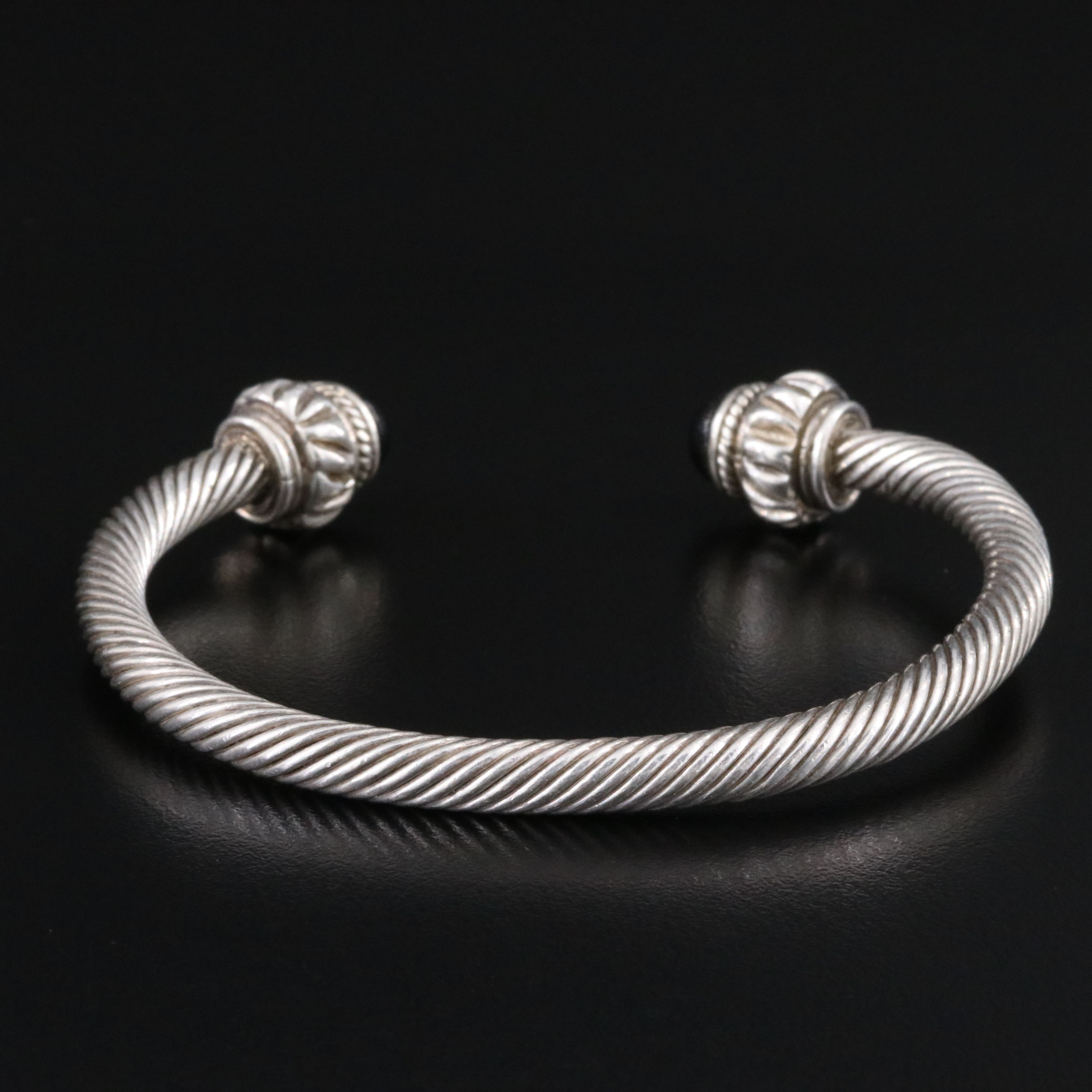 Sterling Obsidian Cable Cuff