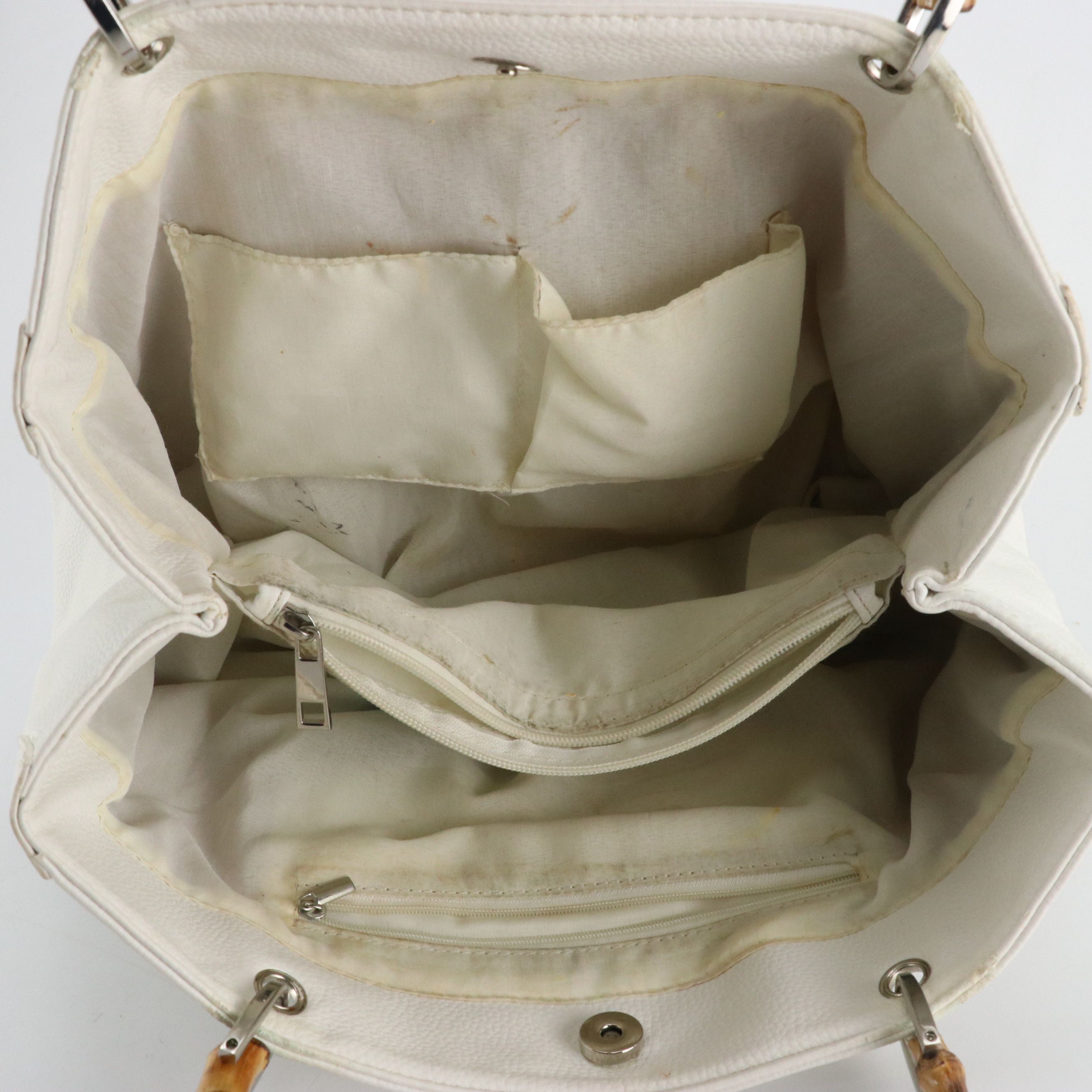 Marley Hogdson Beige Canvas Work Tote, Other White Leather Bamboo Handle Bag