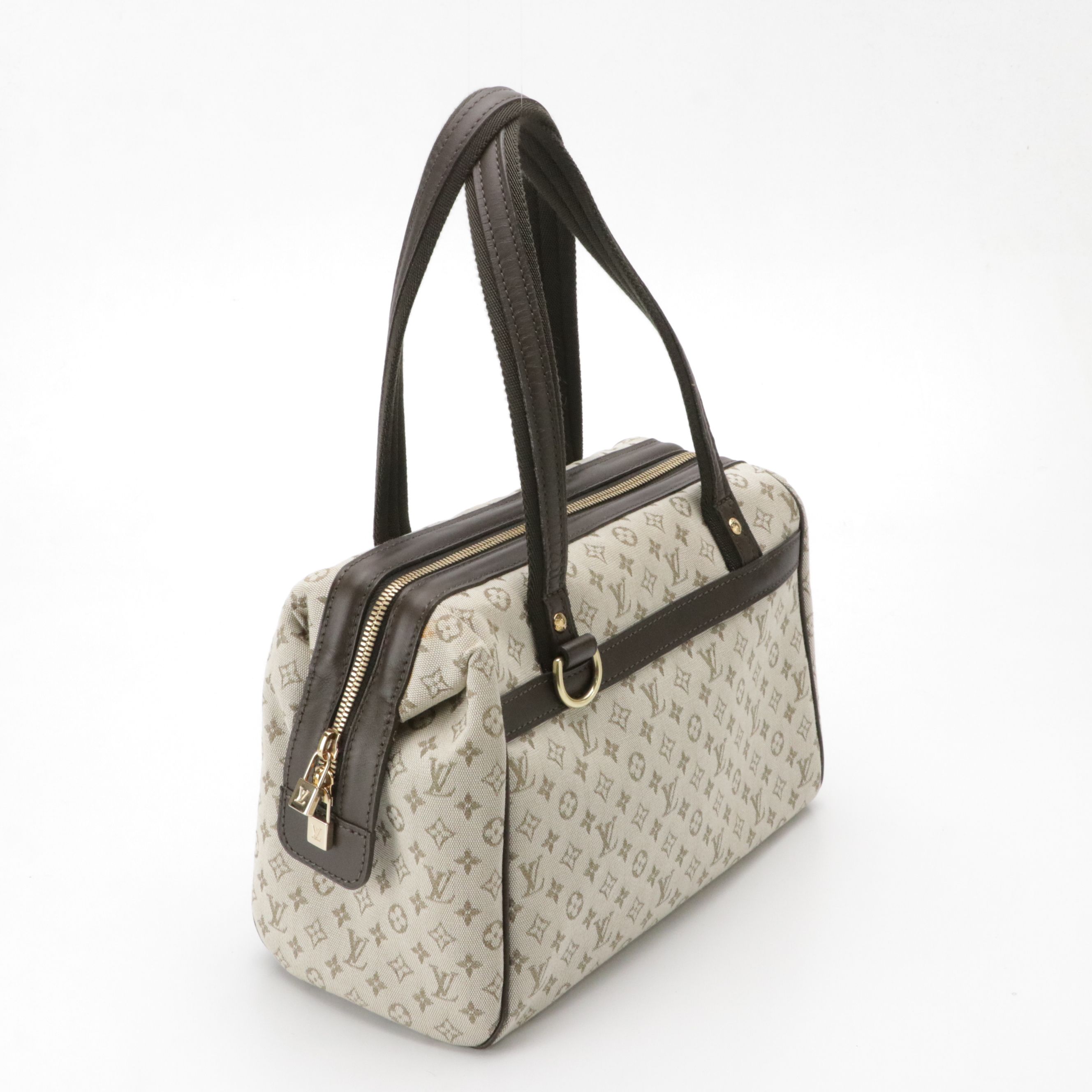 Louis Vuitton Josephine PM Bag in Monogram Mini Lin Canvas & Dark Brown Leather