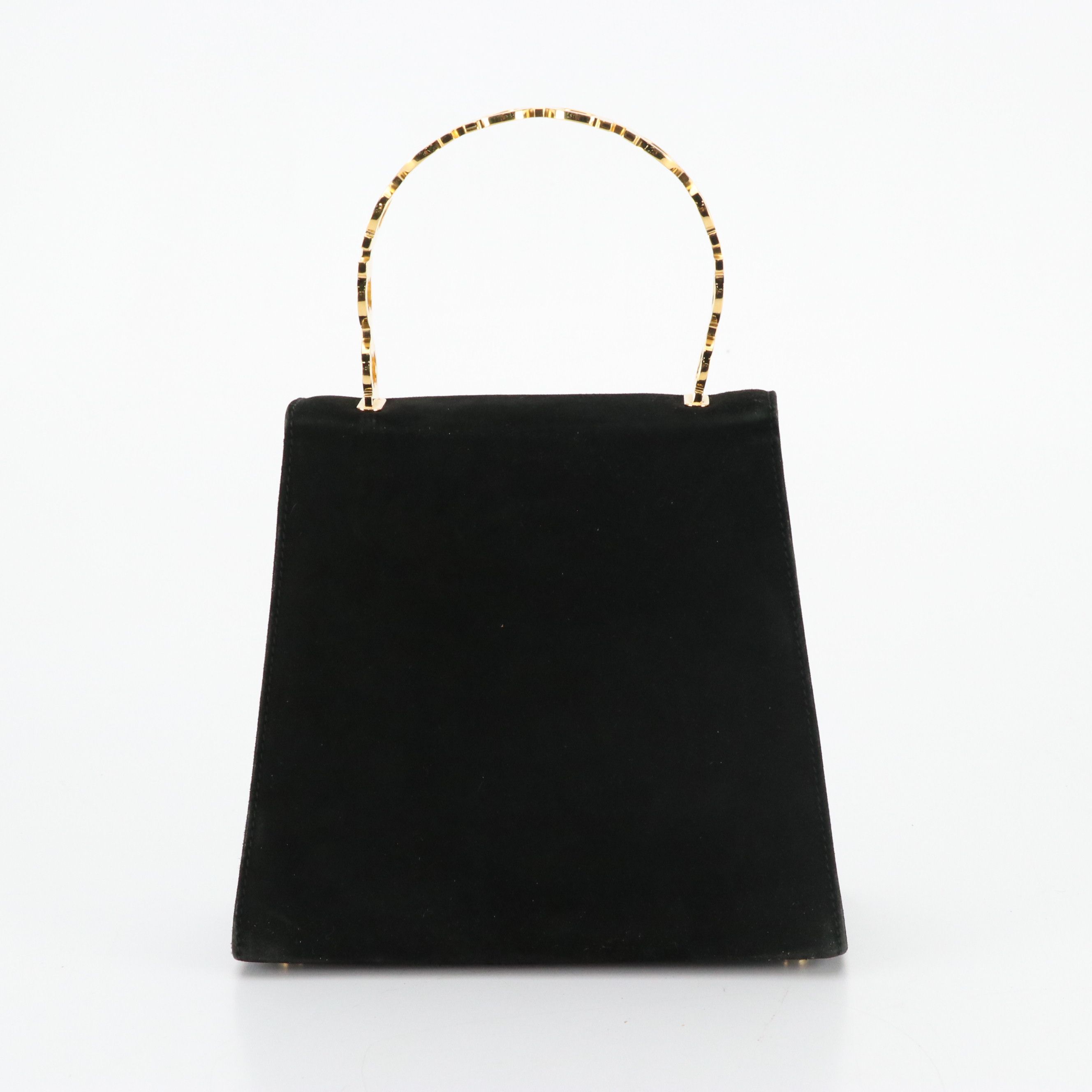 Salvatore Ferragamo Metal Gancini Handle Evening Bag in Black Suede