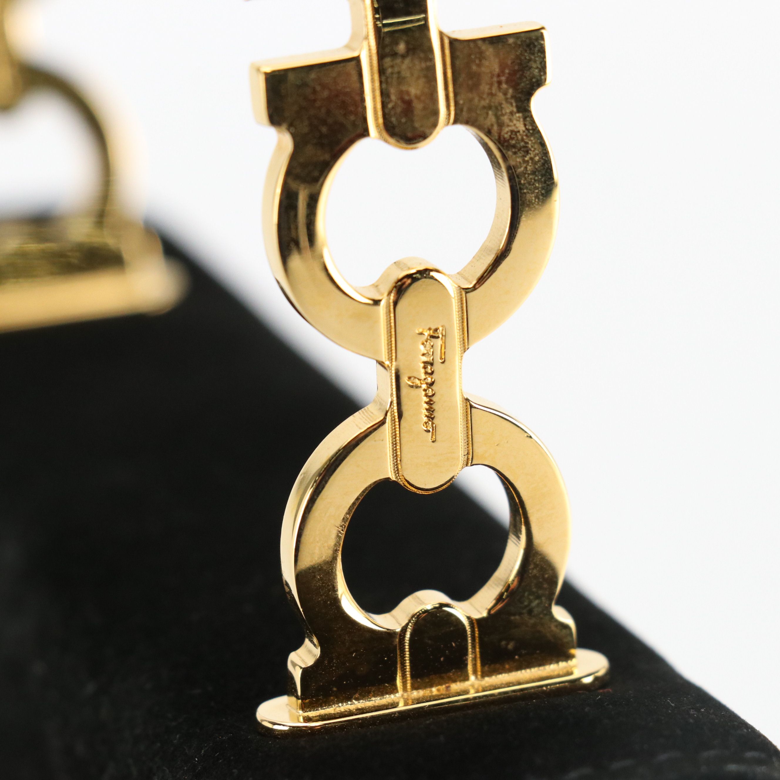 Salvatore Ferragamo Metal Gancini Handle Evening Bag in Black Suede