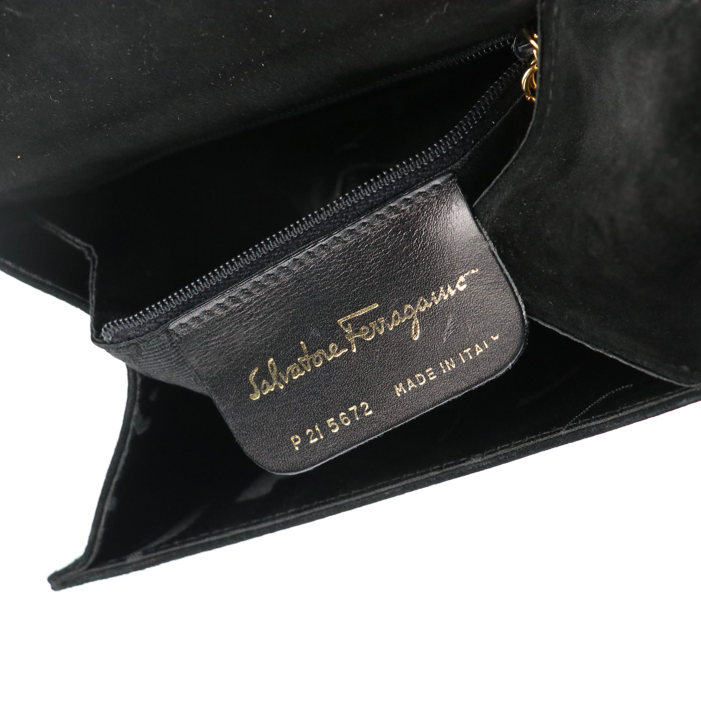 Salvatore Ferragamo Metal Gancini Handle Evening Bag in Black Suede