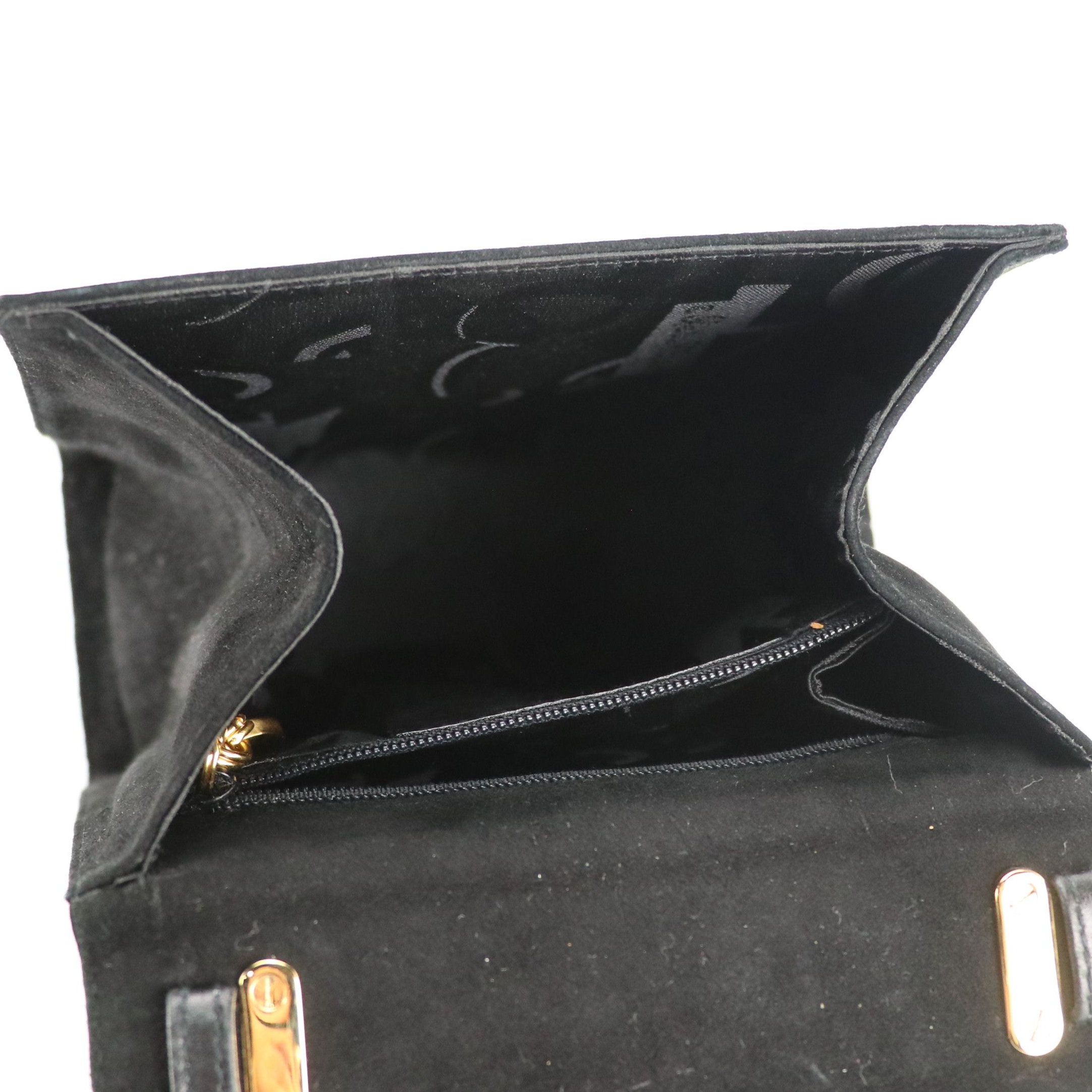 Salvatore Ferragamo Metal Gancini Handle Evening Bag in Black Suede
