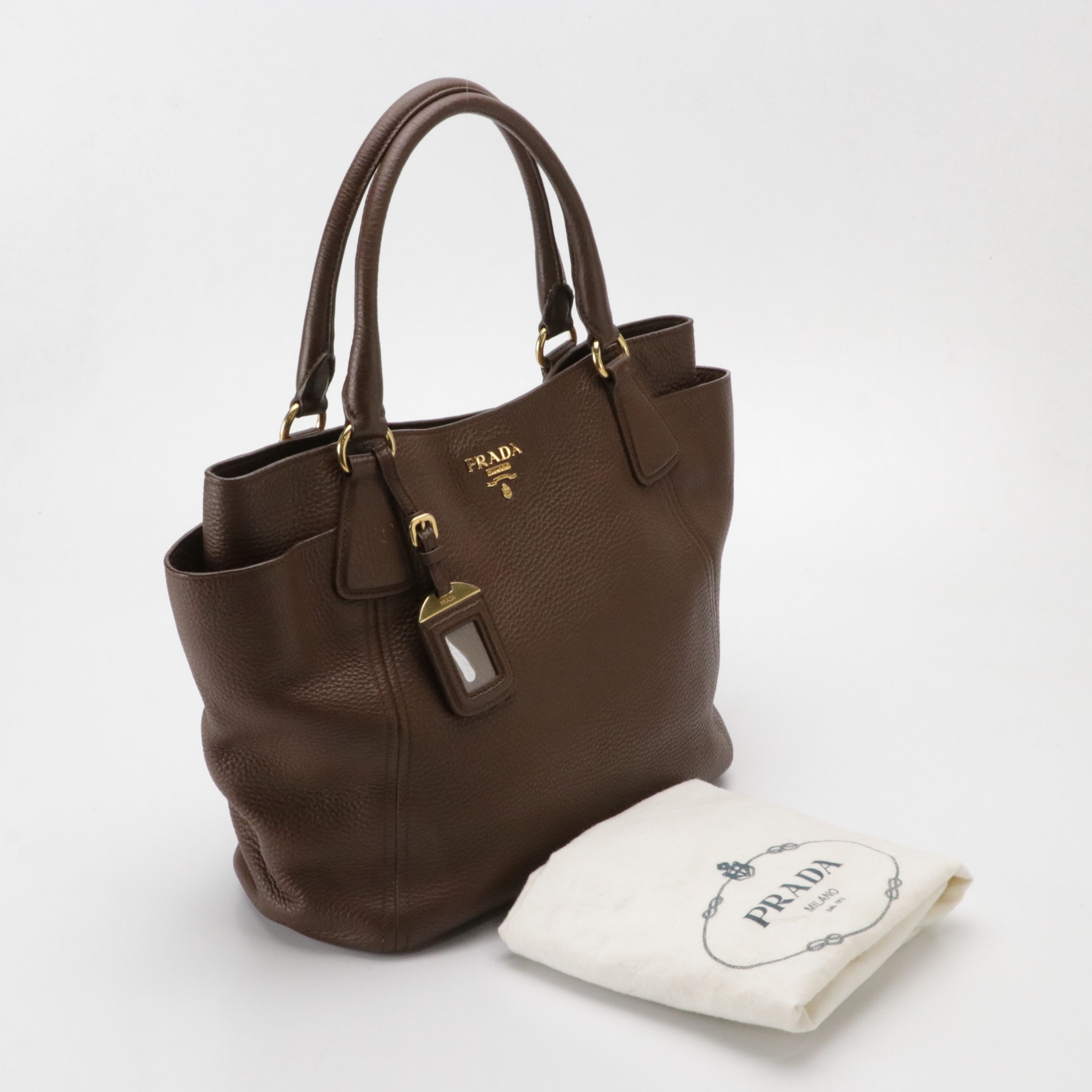 Prada Side Pocket Tote in Brown Vitello Daino Grained Leather