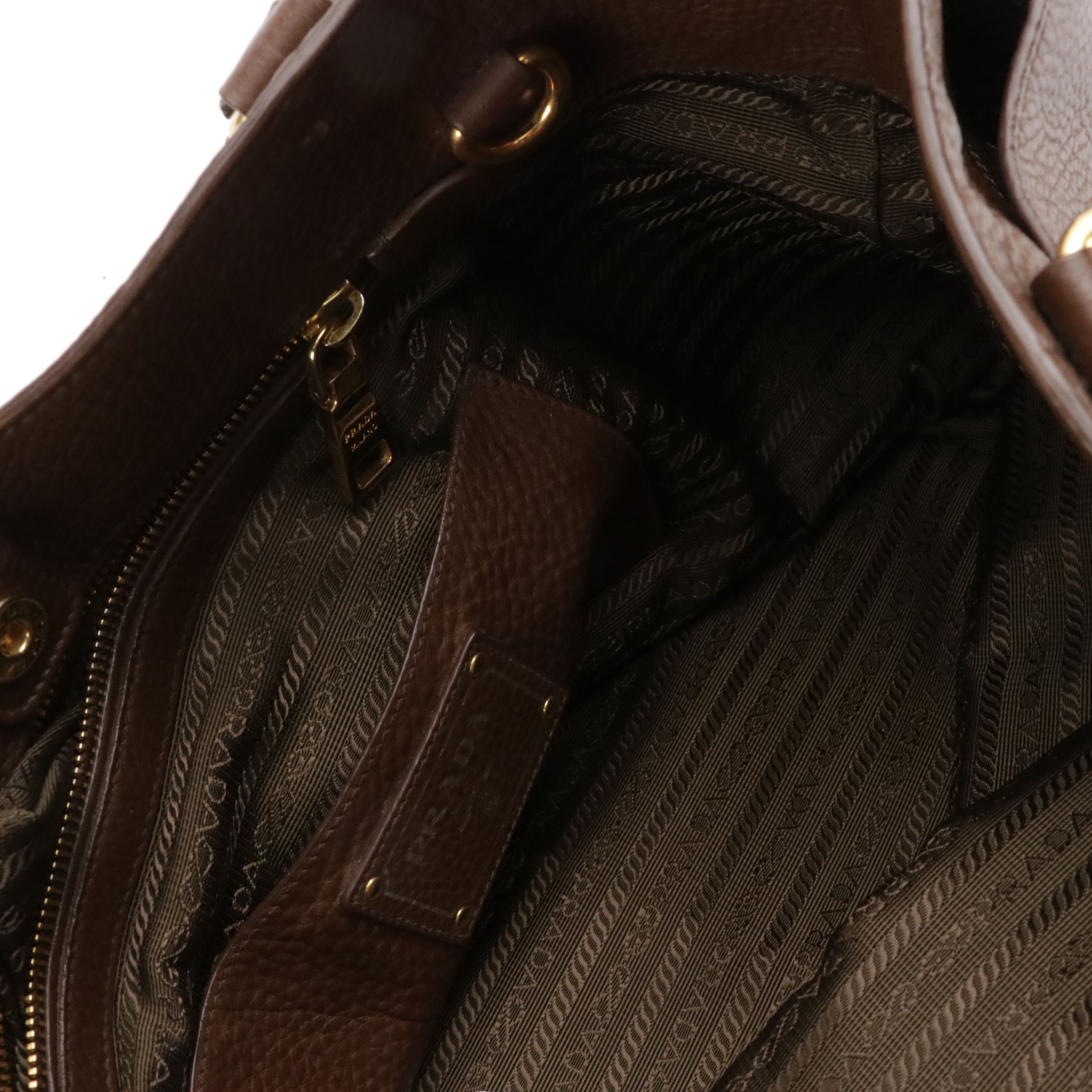 Prada Side Pocket Tote in Brown Vitello Daino Grained Leather