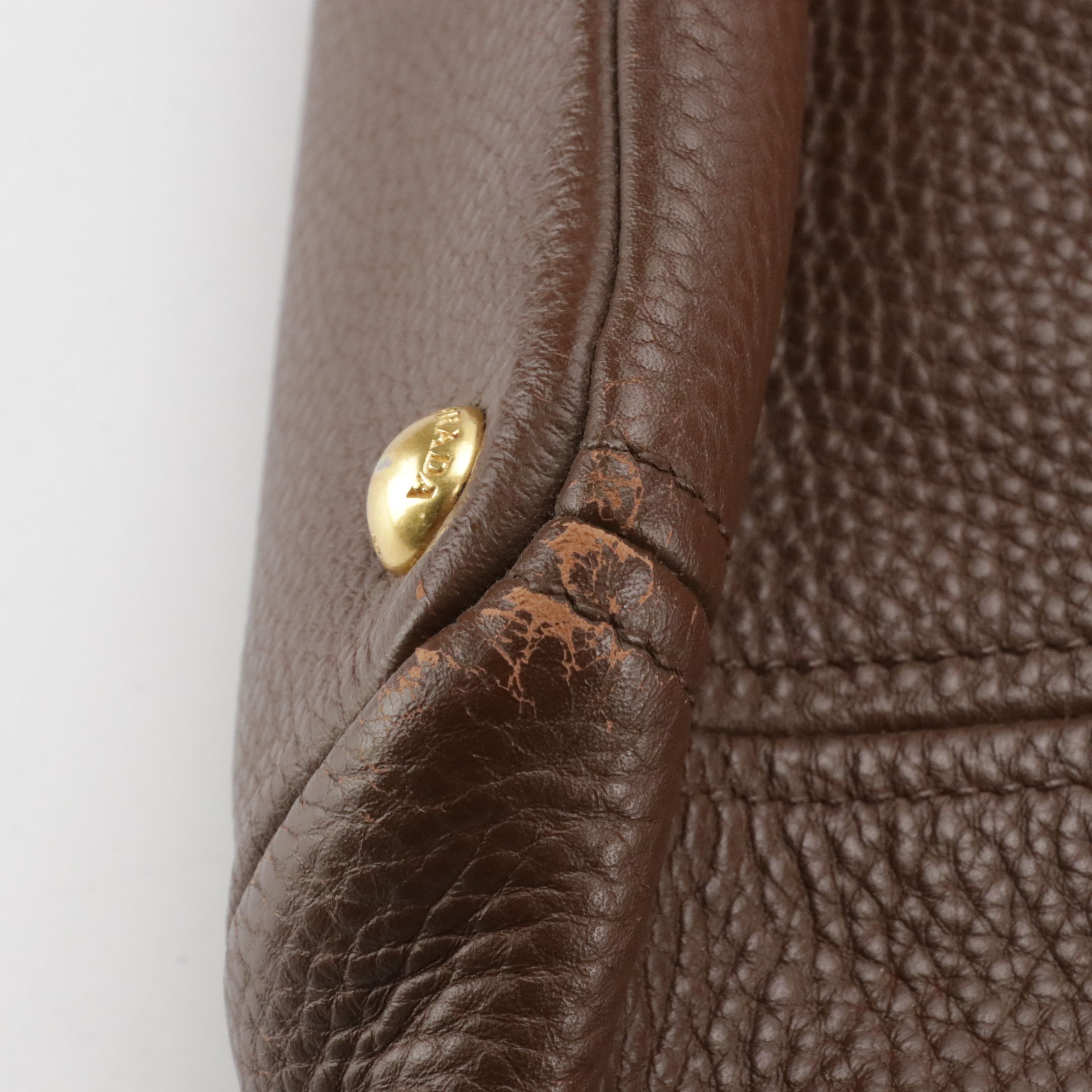 Prada Side Pocket Tote in Brown Vitello Daino Grained Leather