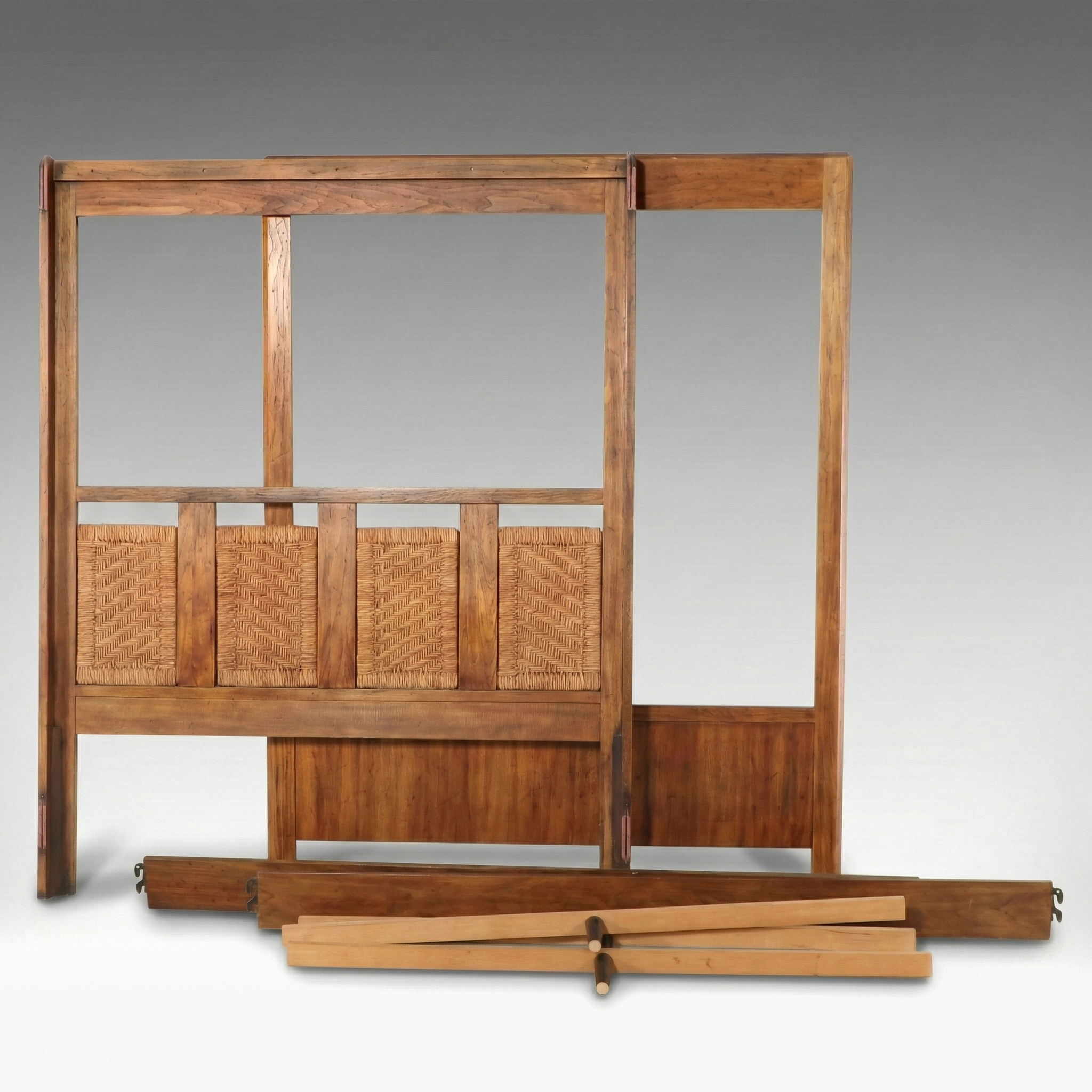 Drexel "Woodbriar" Wood and Rush Queen Size Bed Frame