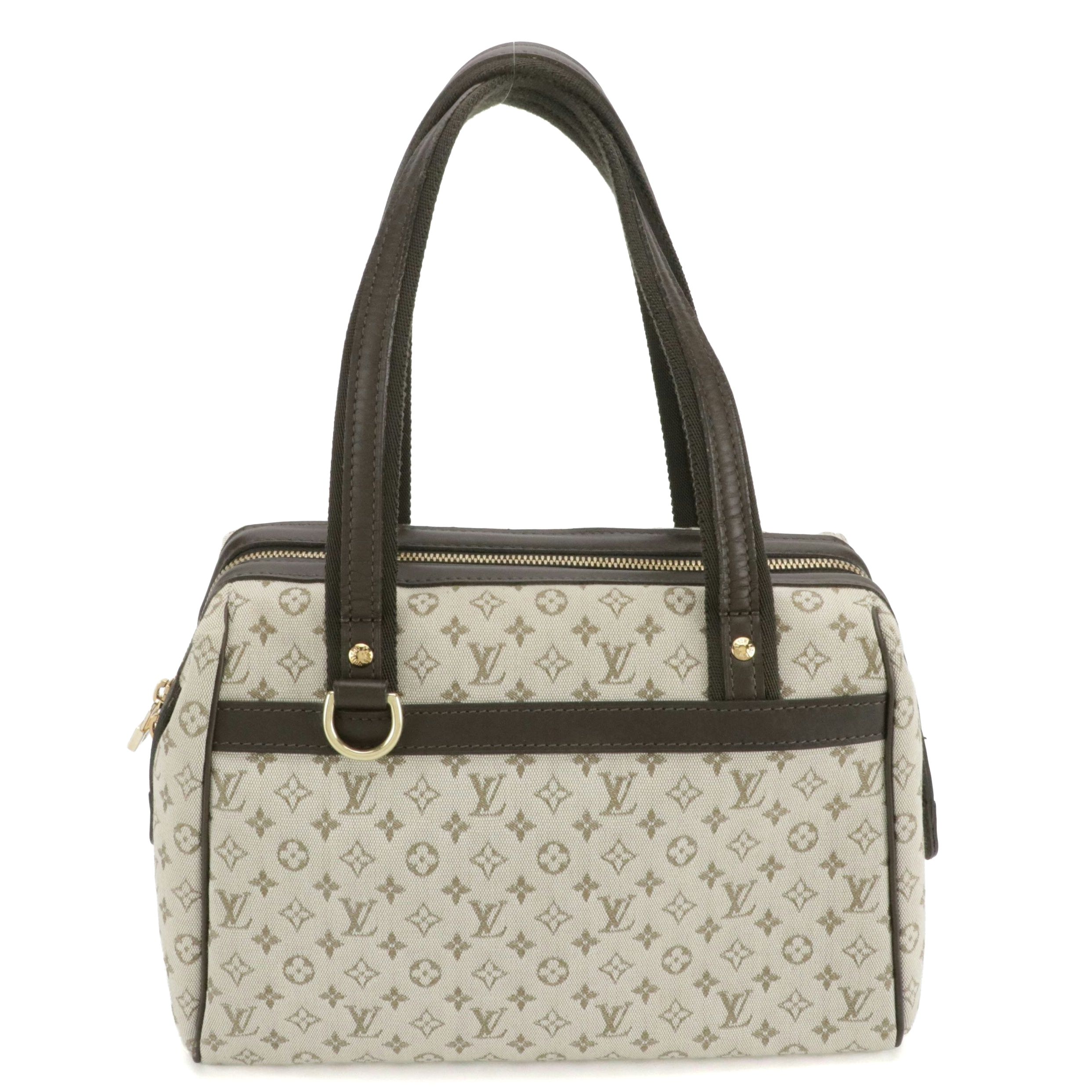 Louis Vuitton Josephine PM Bag in Monogram Mini Lin Canvas & Dark Brown Leather