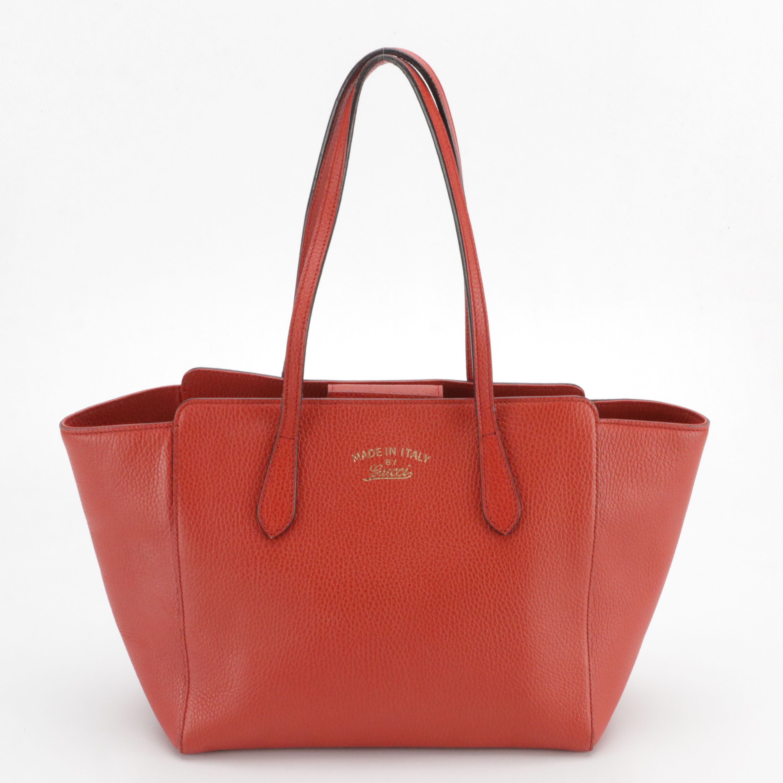 Gucci Swing Tote in Vermilion Grained Calfskin Leather