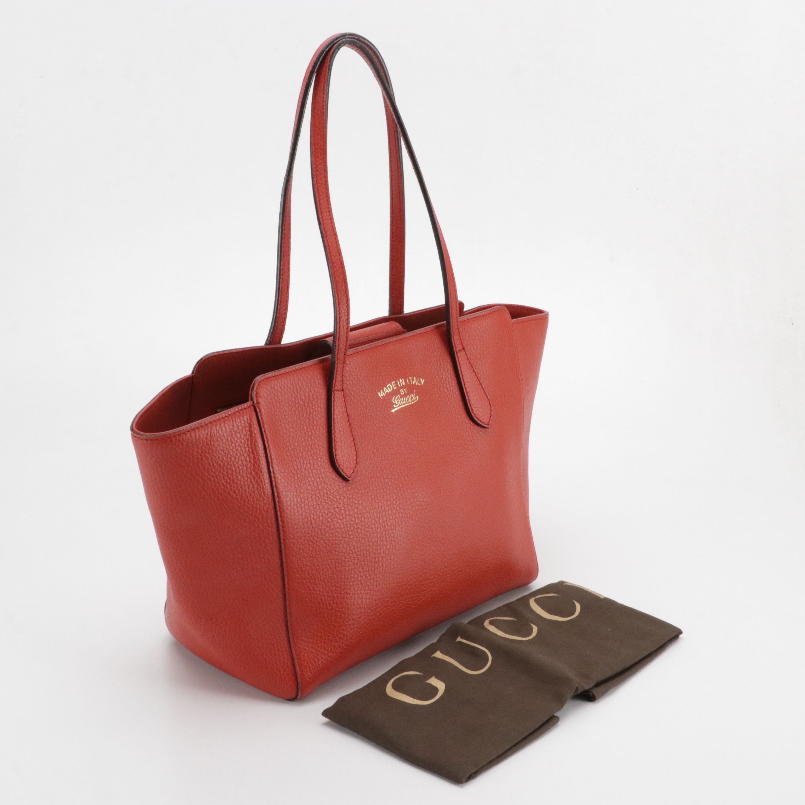 Gucci Swing Tote in Vermilion Grained Calfskin Leather