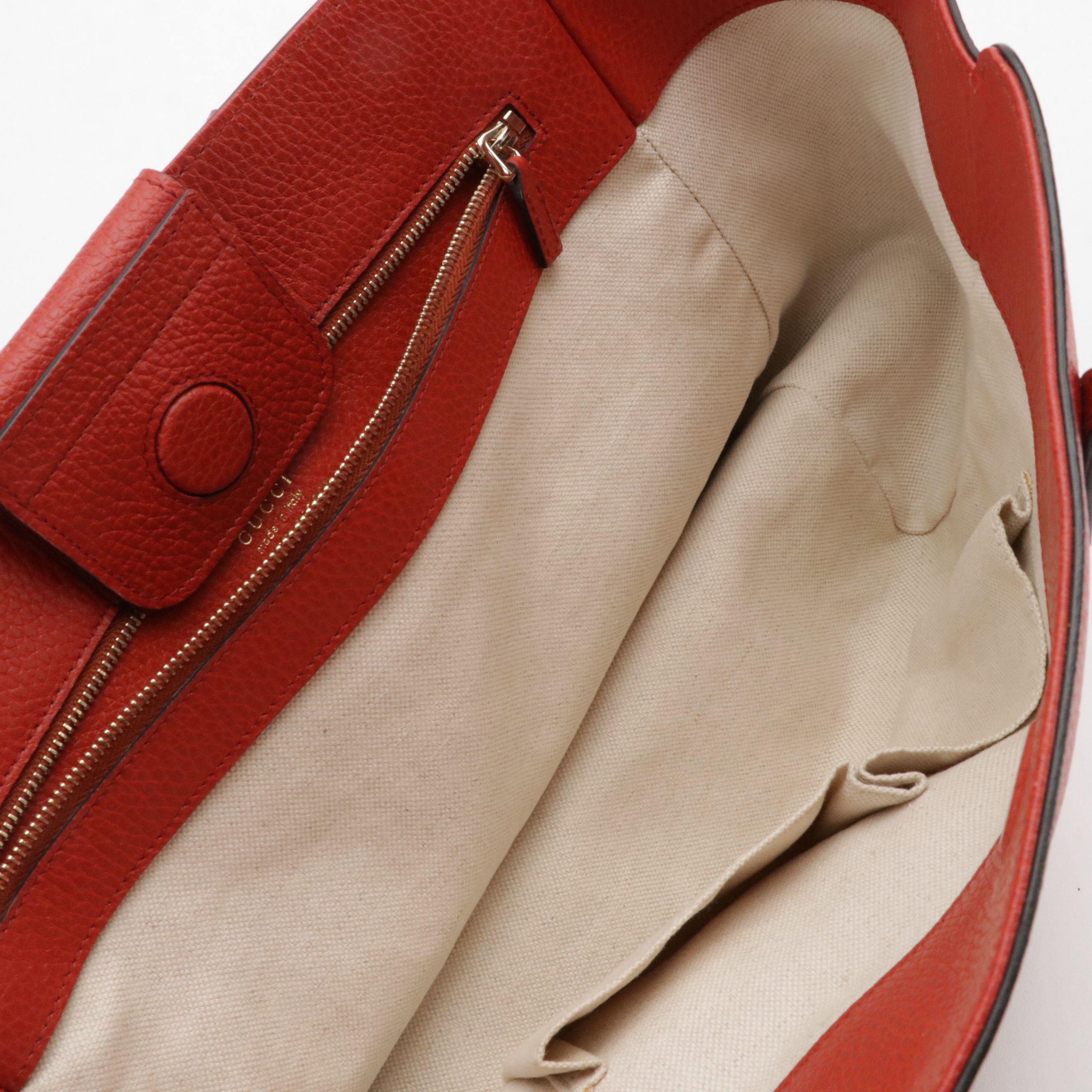 Gucci Swing Tote in Vermilion Grained Calfskin Leather