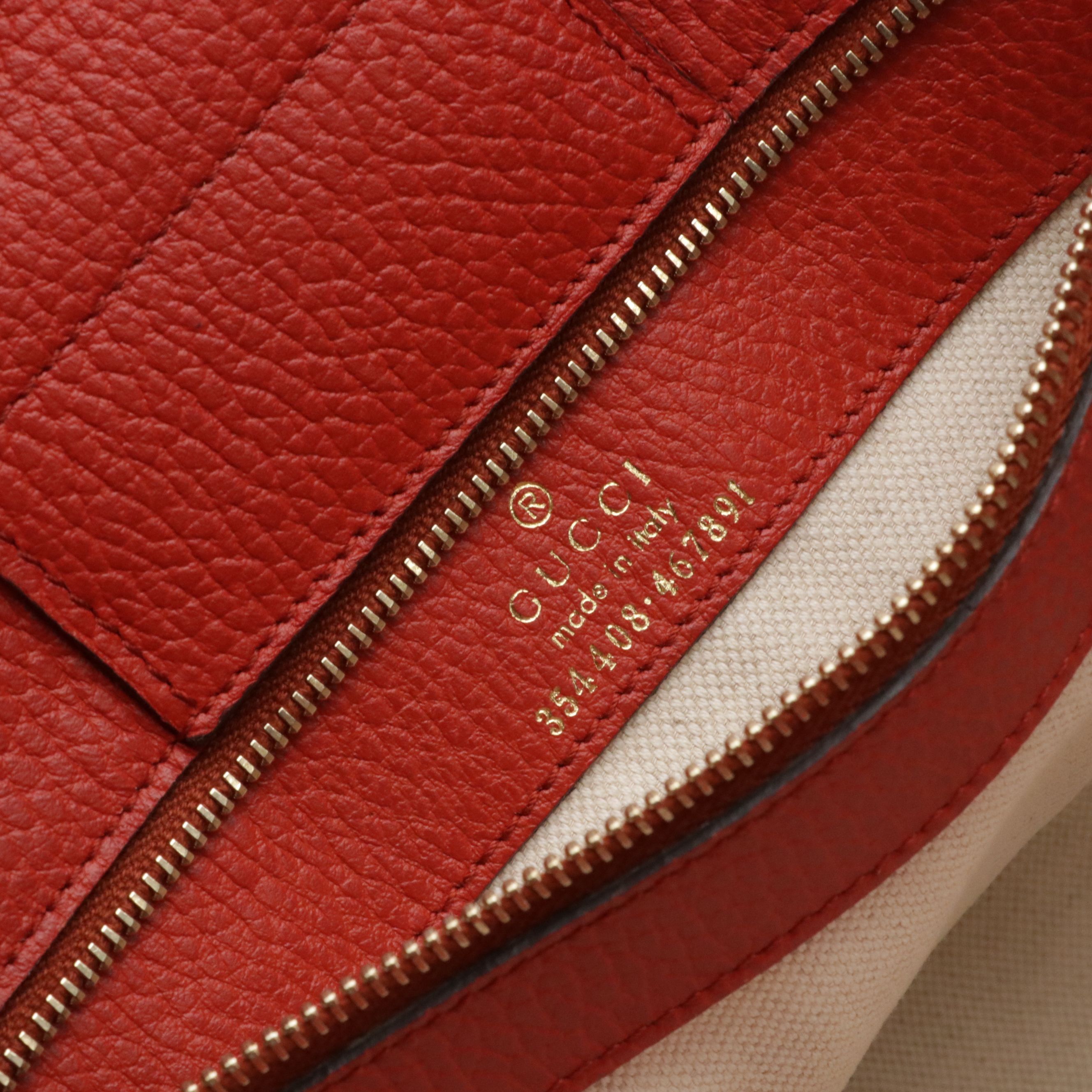 Gucci Swing Tote in Vermilion Grained Calfskin Leather