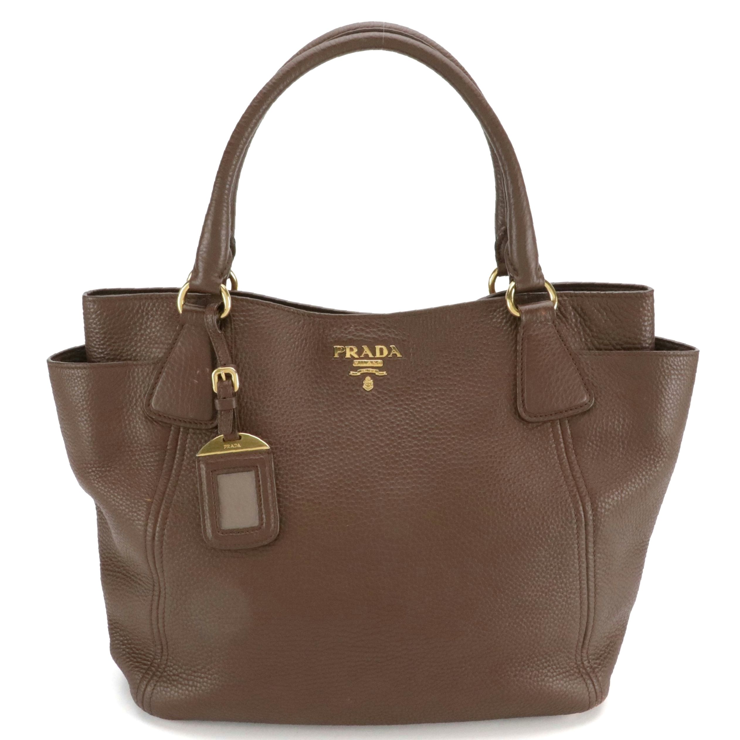 Prada Side Pocket Tote in Brown Vitello Daino Grained Leather