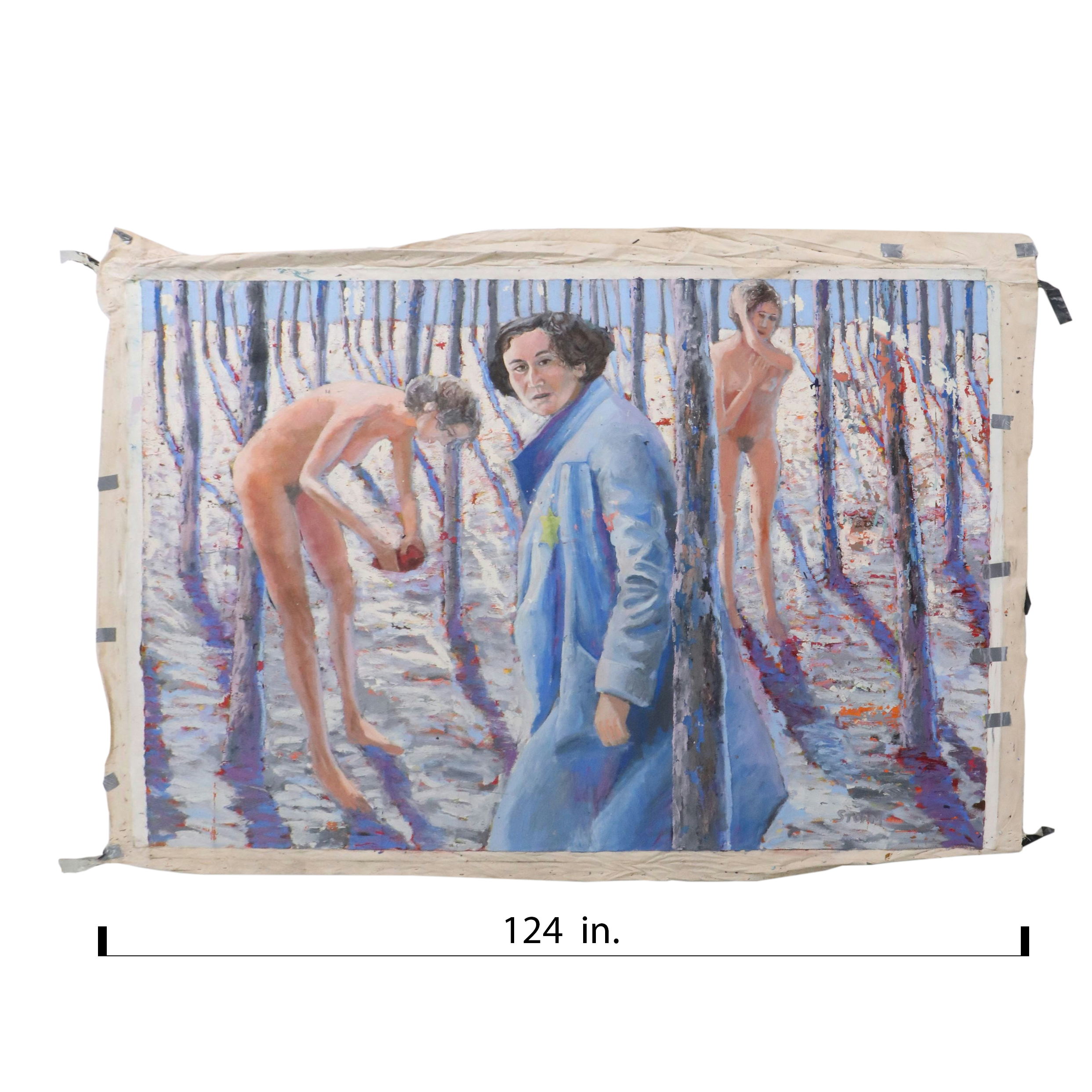 Howard Storm Monumental Acrylic Painting of Figures in Woods, Late 20th Century