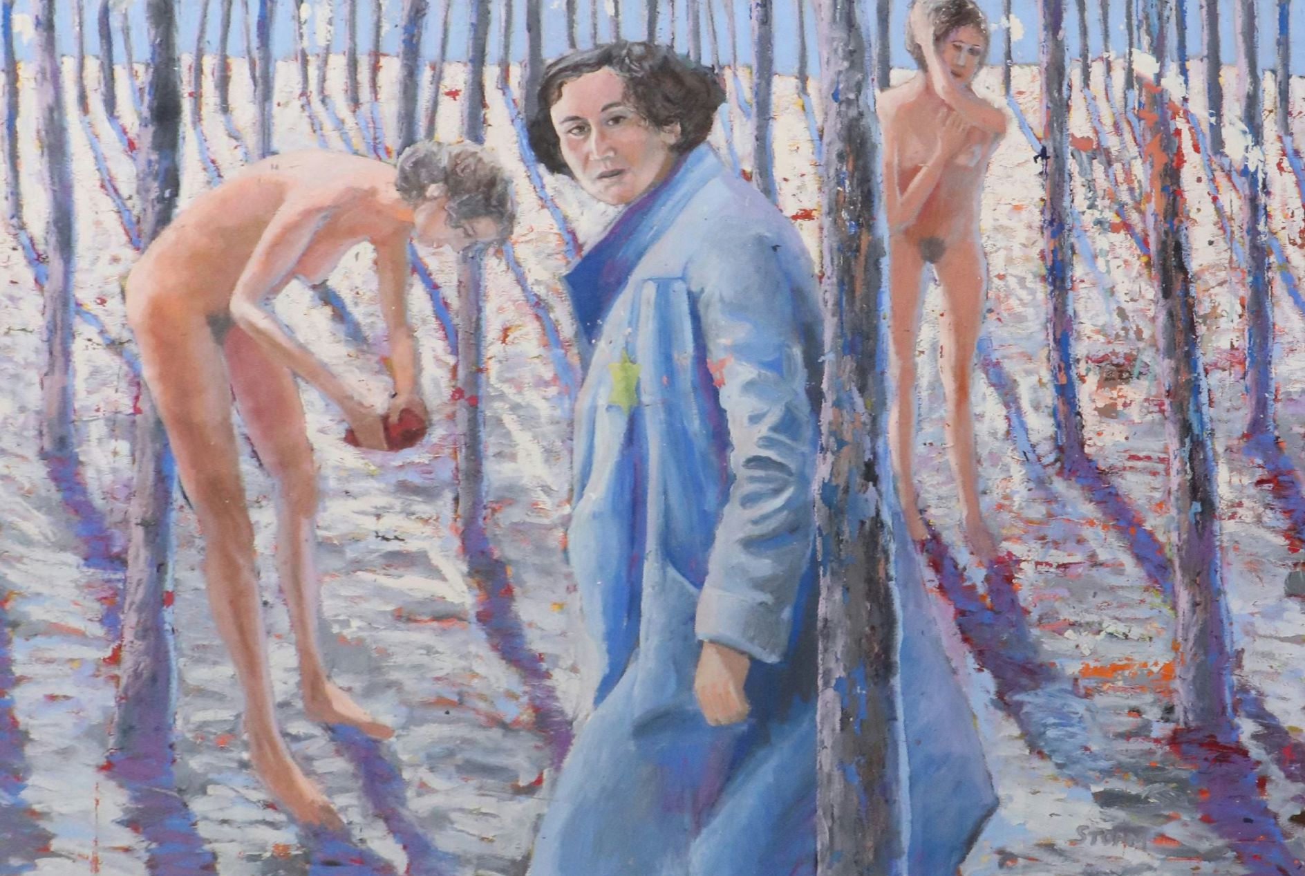 Howard Storm Monumental Acrylic Painting of Figures in Woods, Late 20th Century