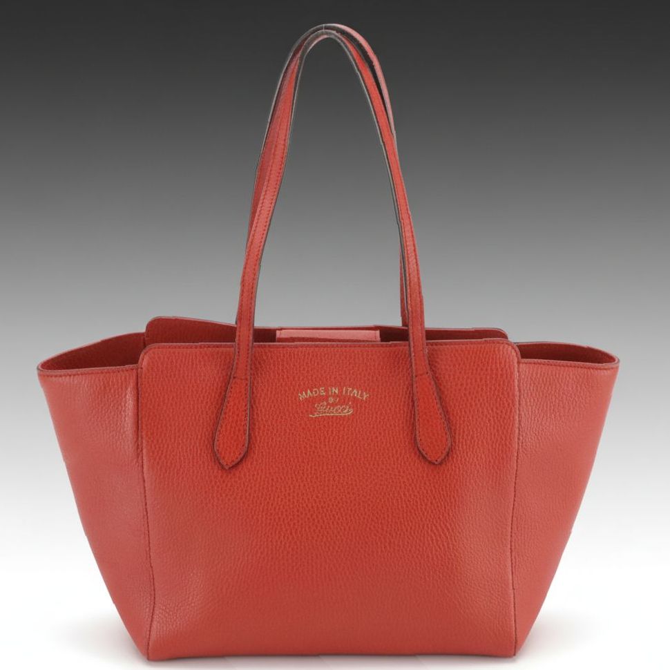 Gucci Swing Tote in Vermilion Grained Calfskin Leather