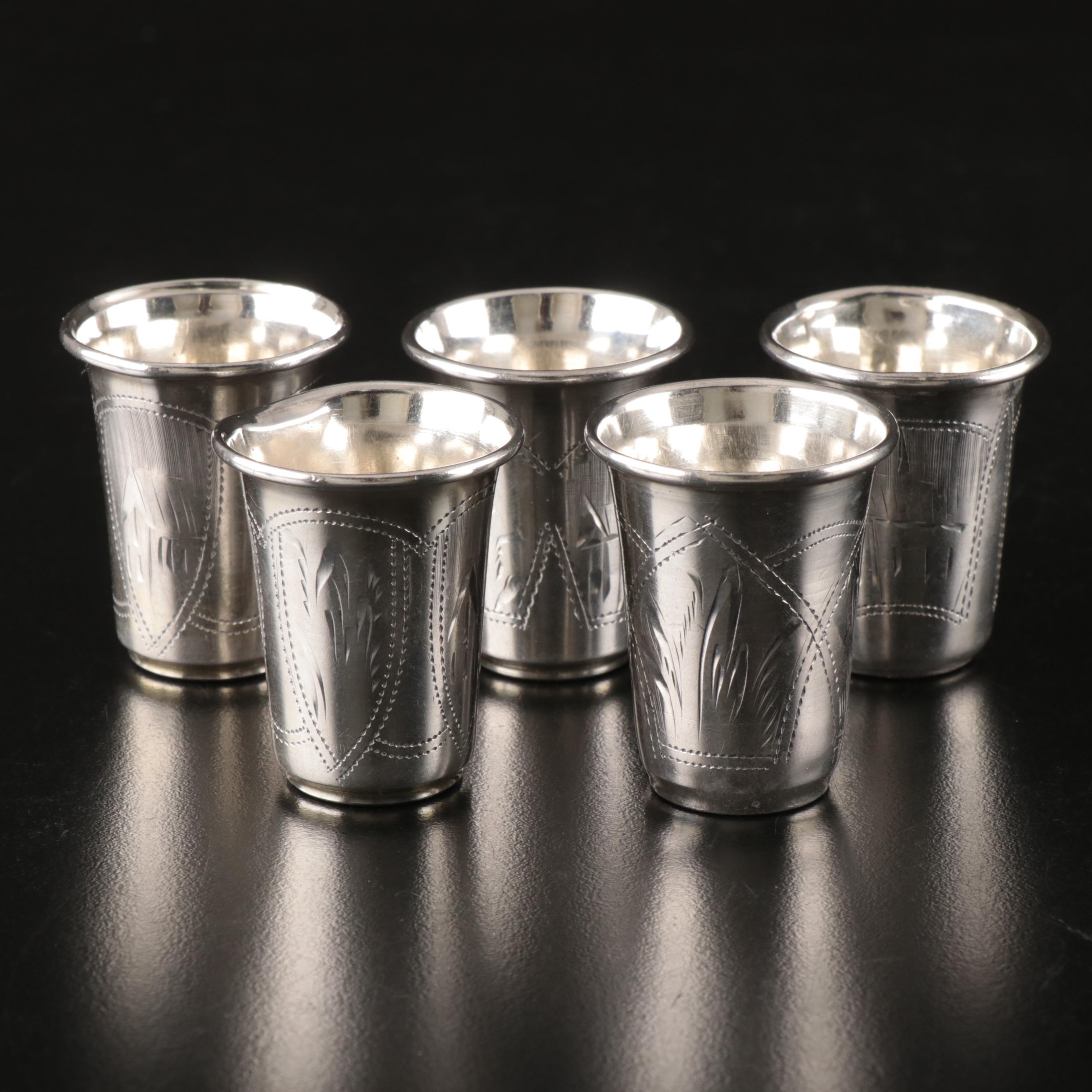 Russian 875 Silver Engraved Kiddush Cups, Early 20th Century