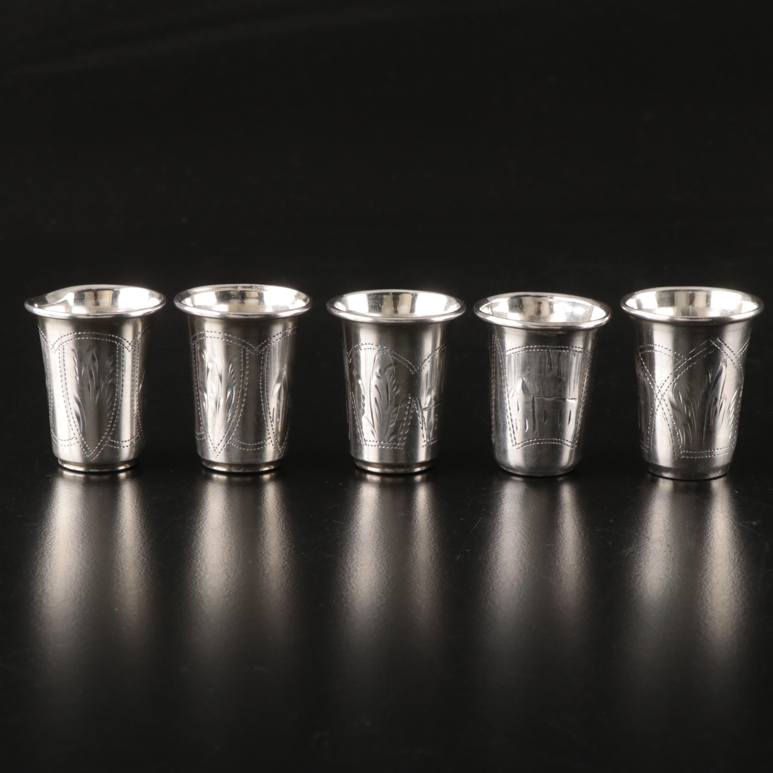 Russian 875 Silver Engraved Kiddush Cups, Early 20th Century