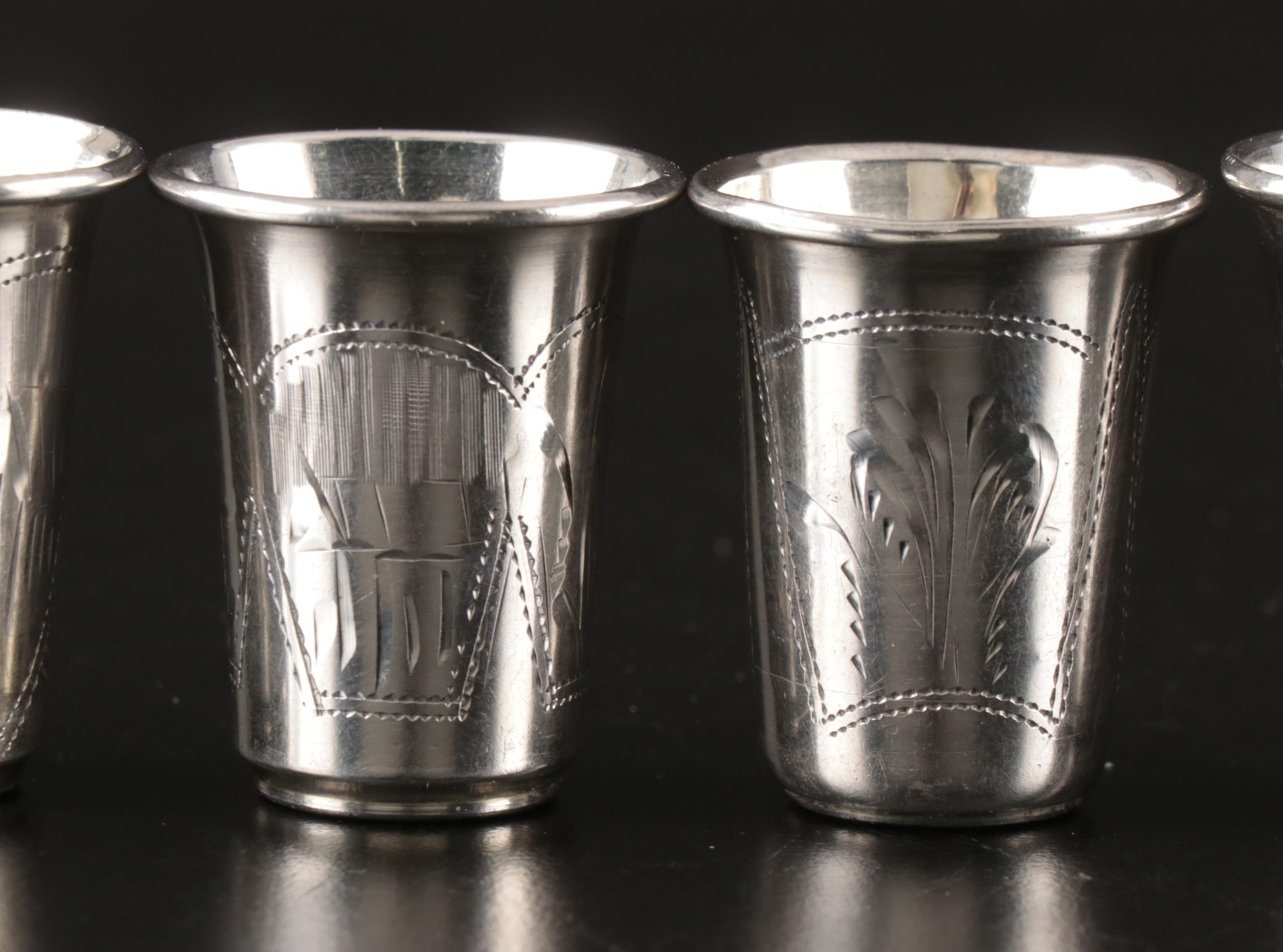 Russian 875 Silver Engraved Kiddush Cups, Early 20th Century