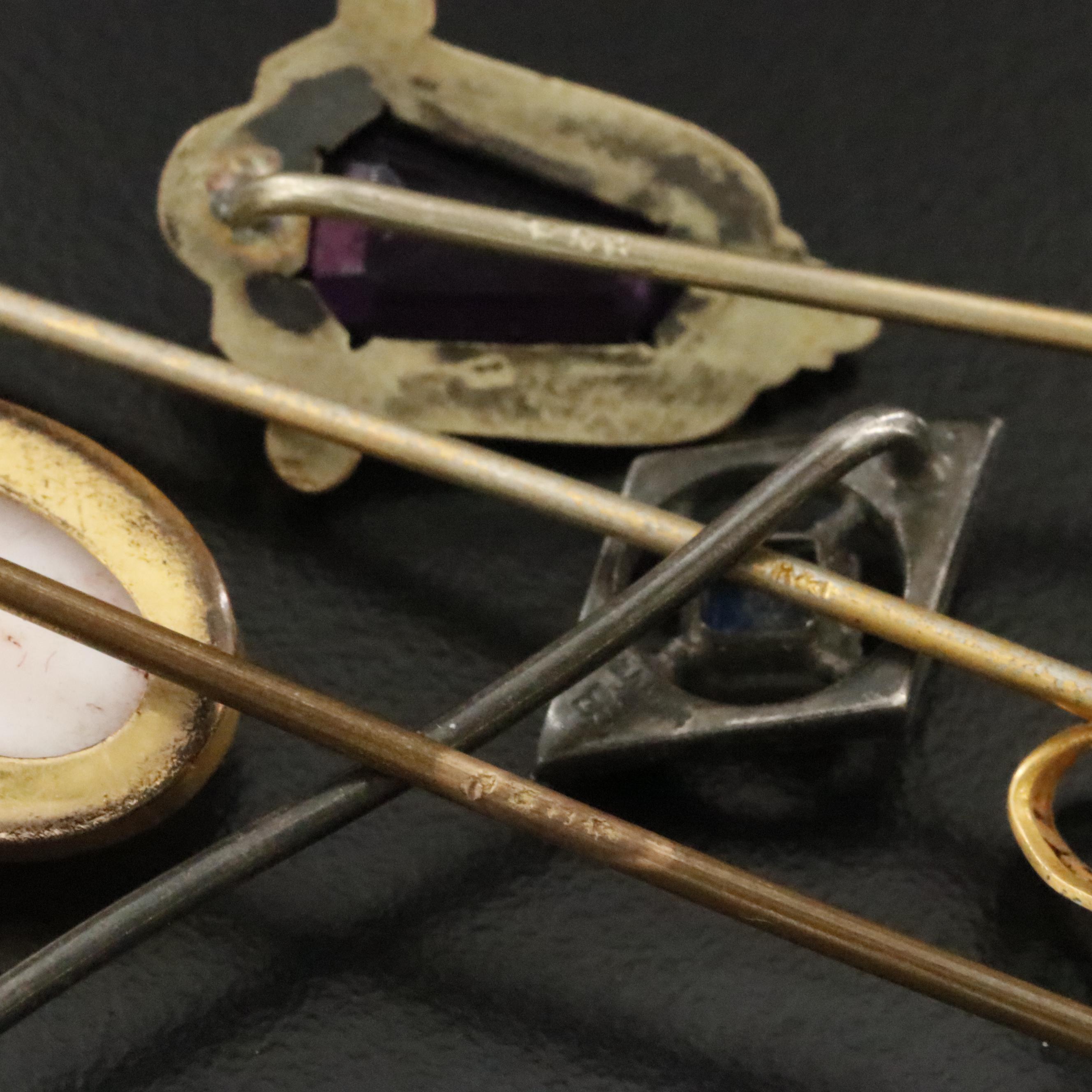 Collection of Antique Stickpins Including Cloisonné Bead with 14K Accent