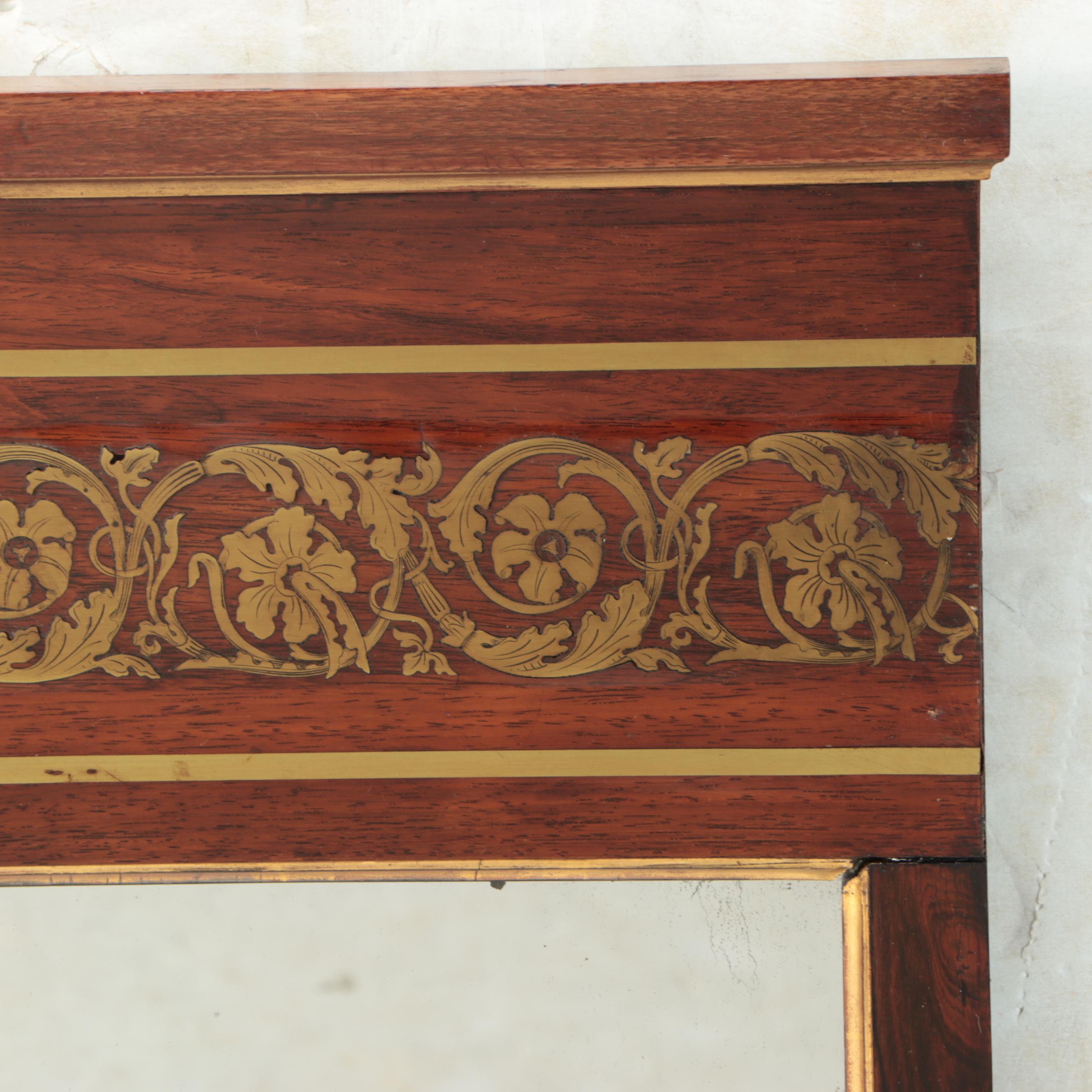 Regency Style Brass Inlaid Mahogany Wall Mirror, 19th Century