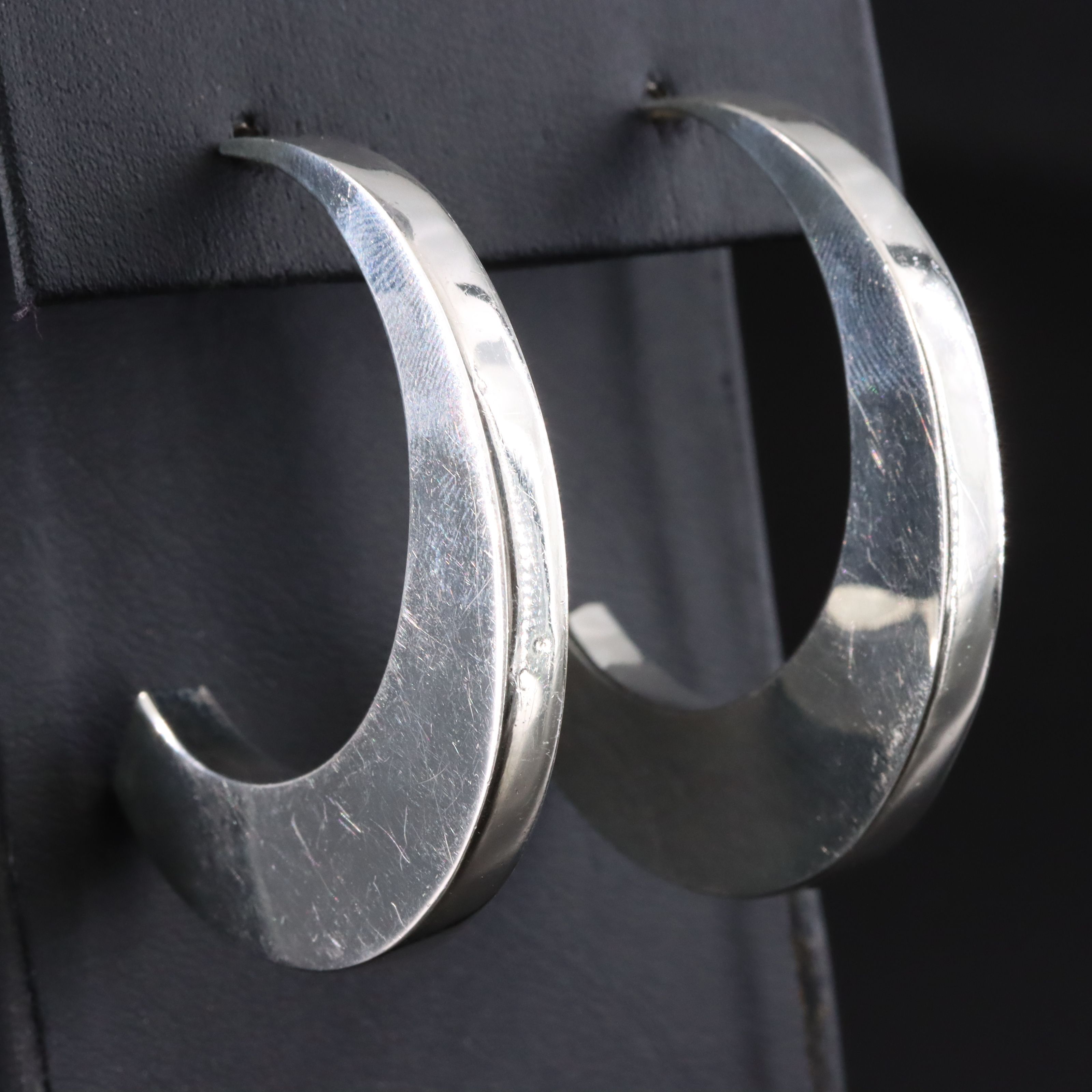 Modernist Style Sterling Half Hoops