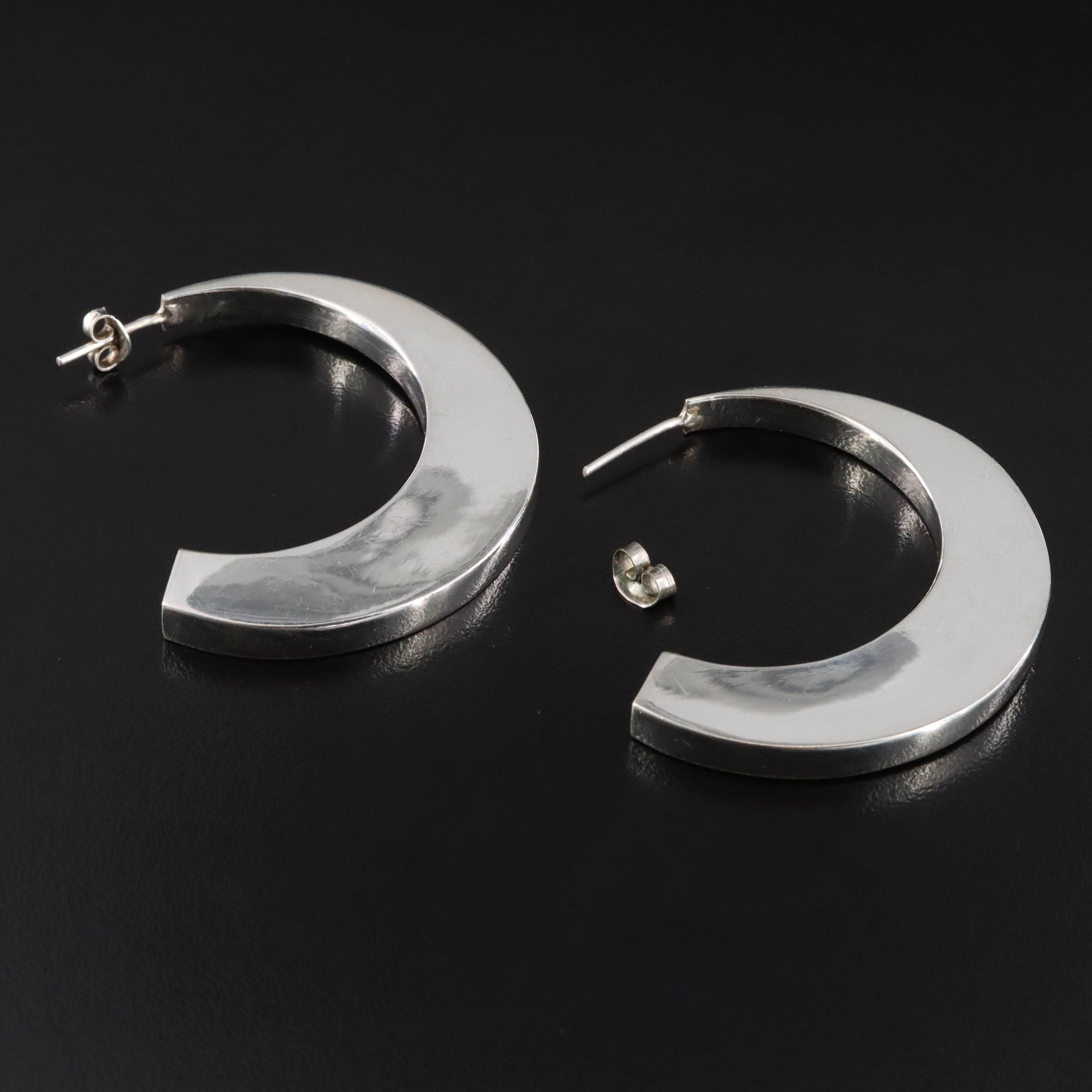 Modernist Style Sterling Half Hoops