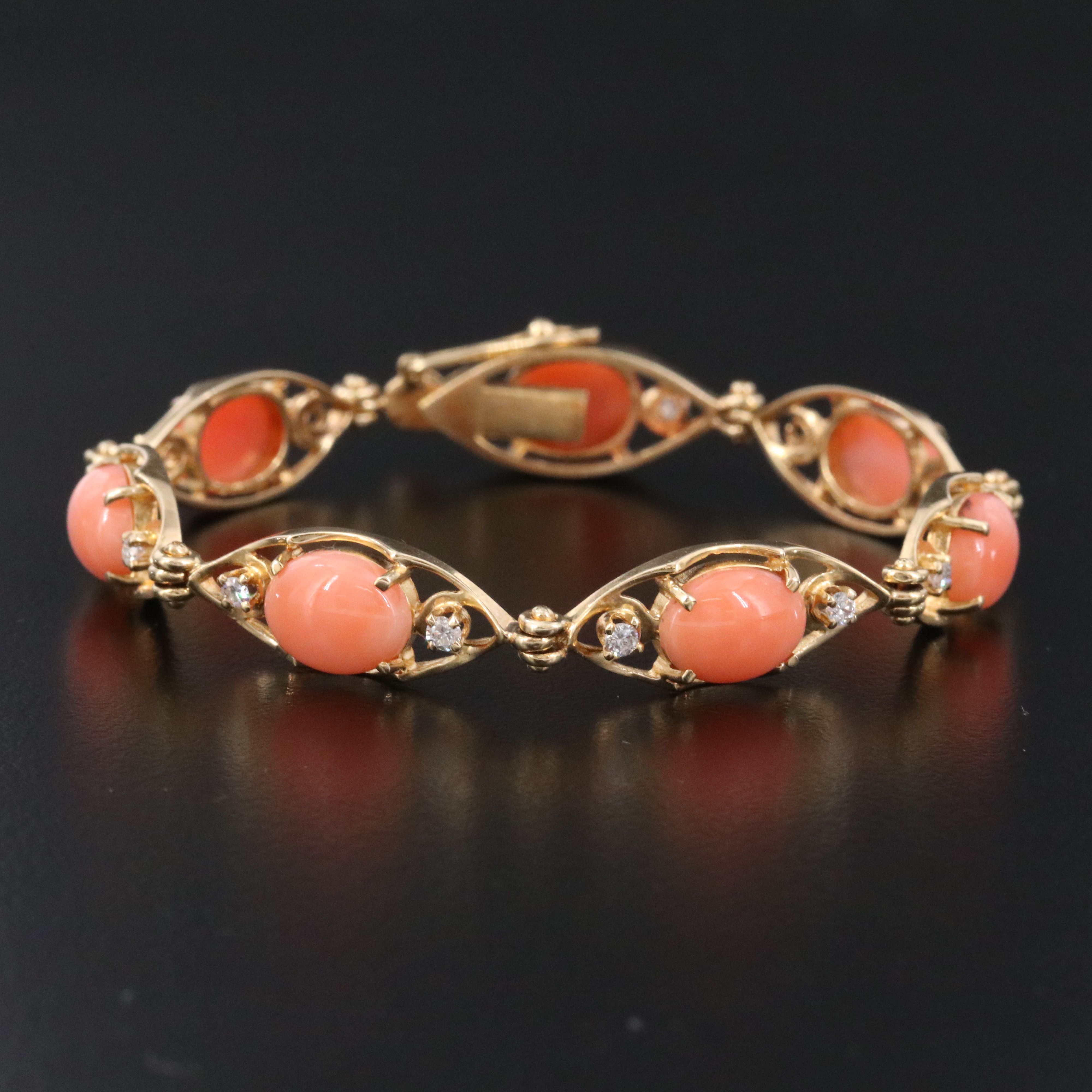 14K Coral and Diamond Bracelet