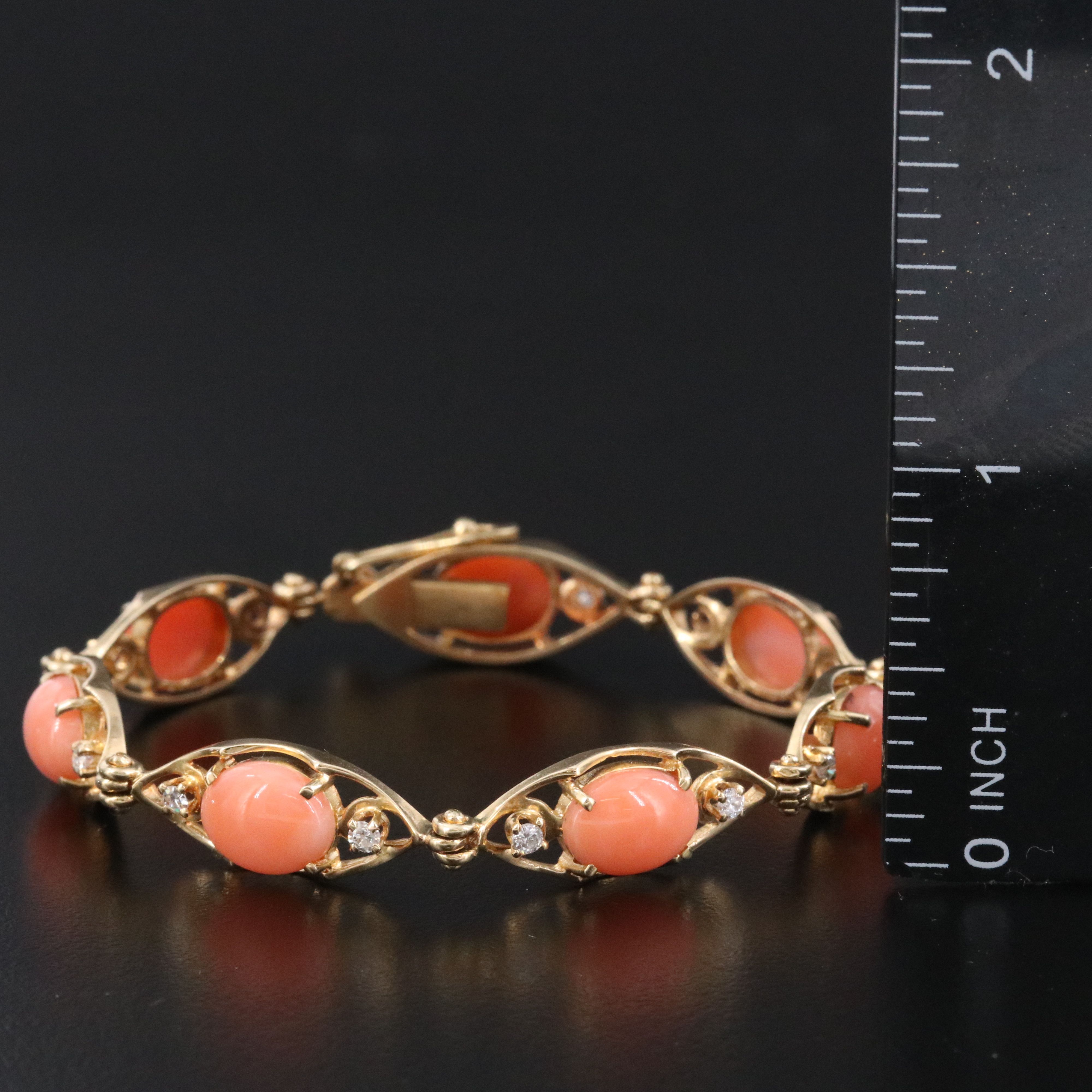 14K Coral and Diamond Bracelet