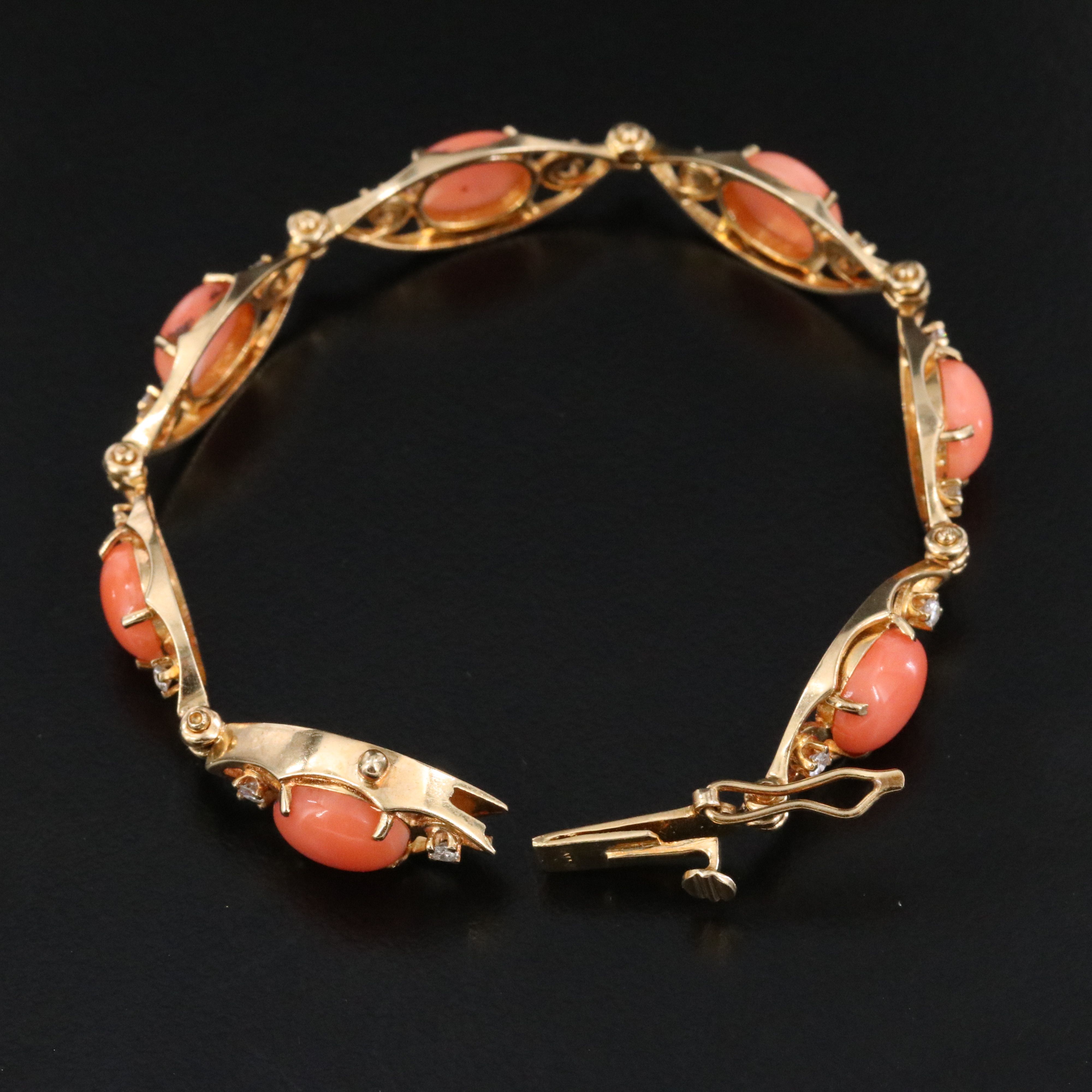 14K Coral and Diamond Bracelet