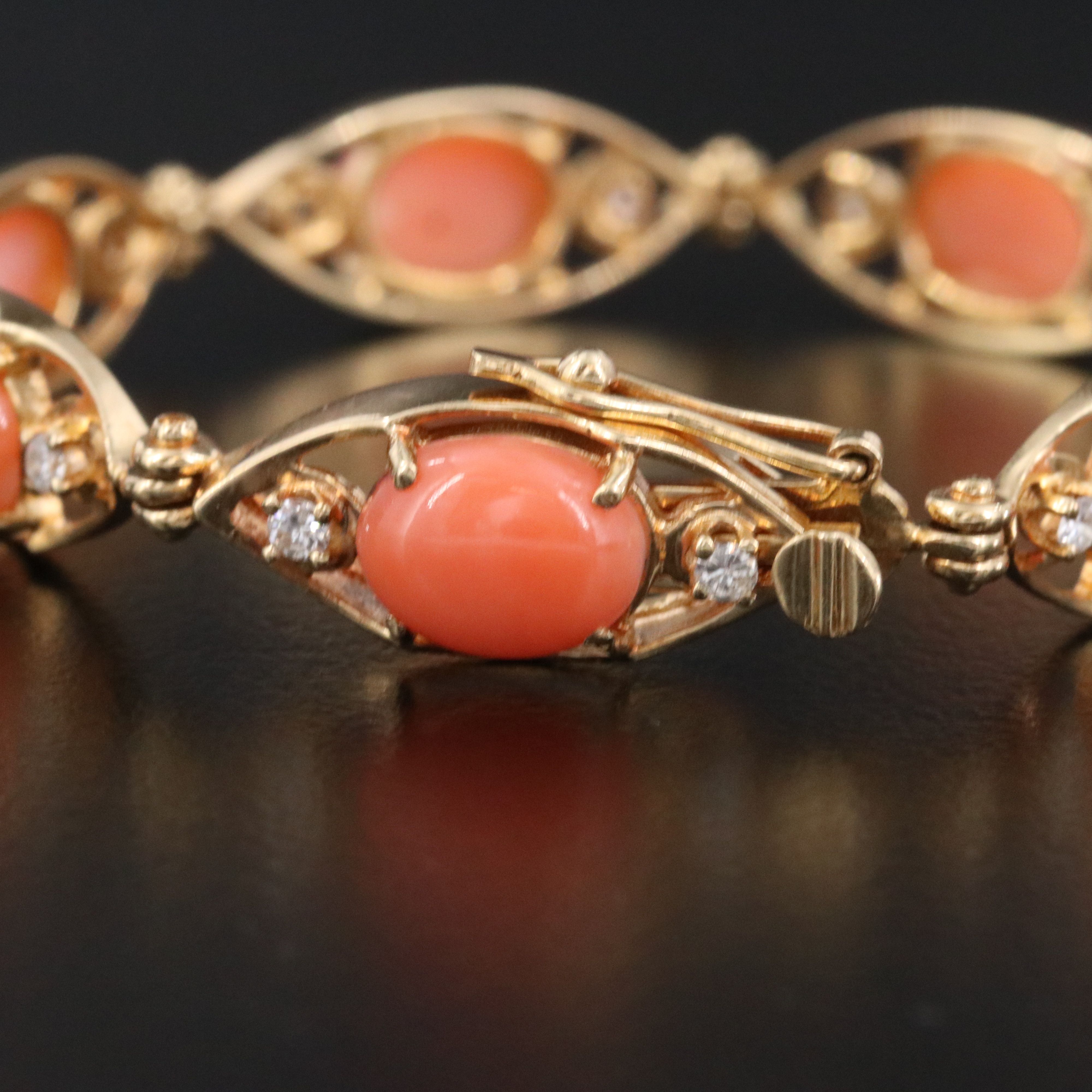 14K Coral and Diamond Bracelet