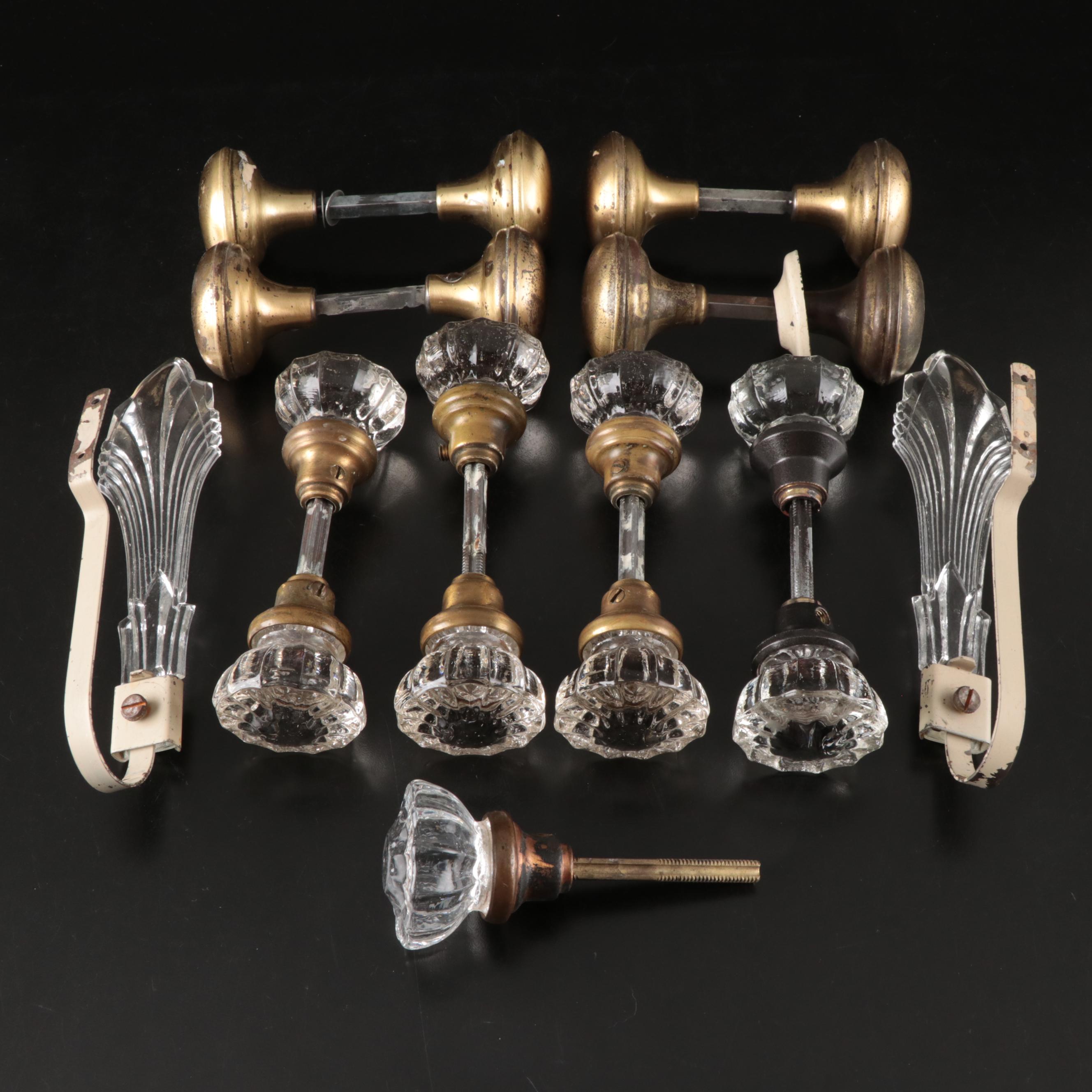 Metal and Glass Doorknobs with Glass Curtain Tiebacks