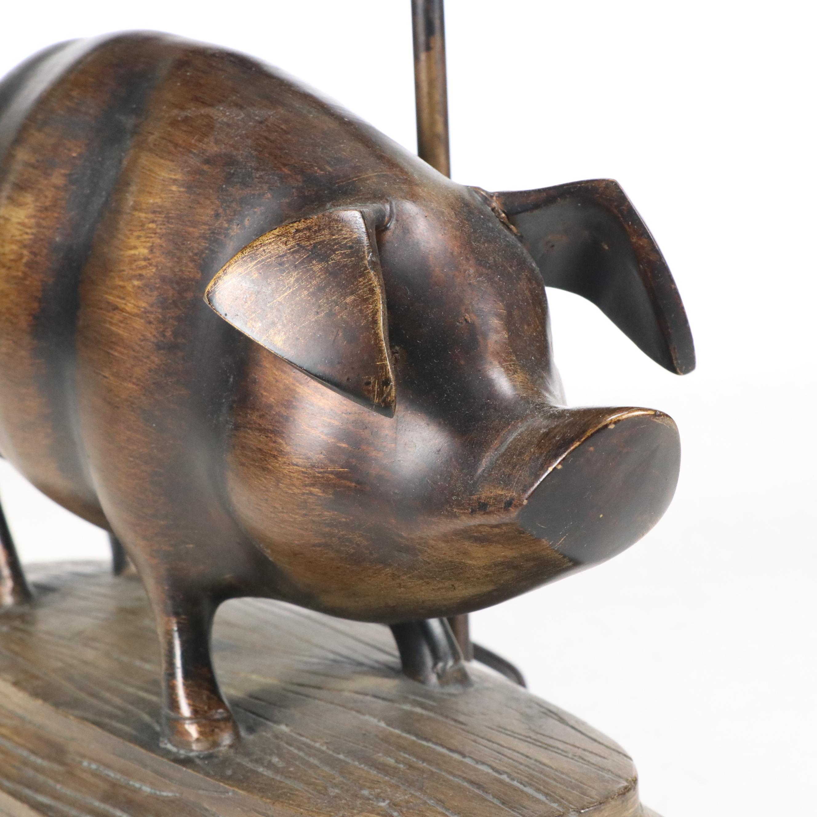 Bronze Finish Pig Resin Table Lamp with Fabric Shade