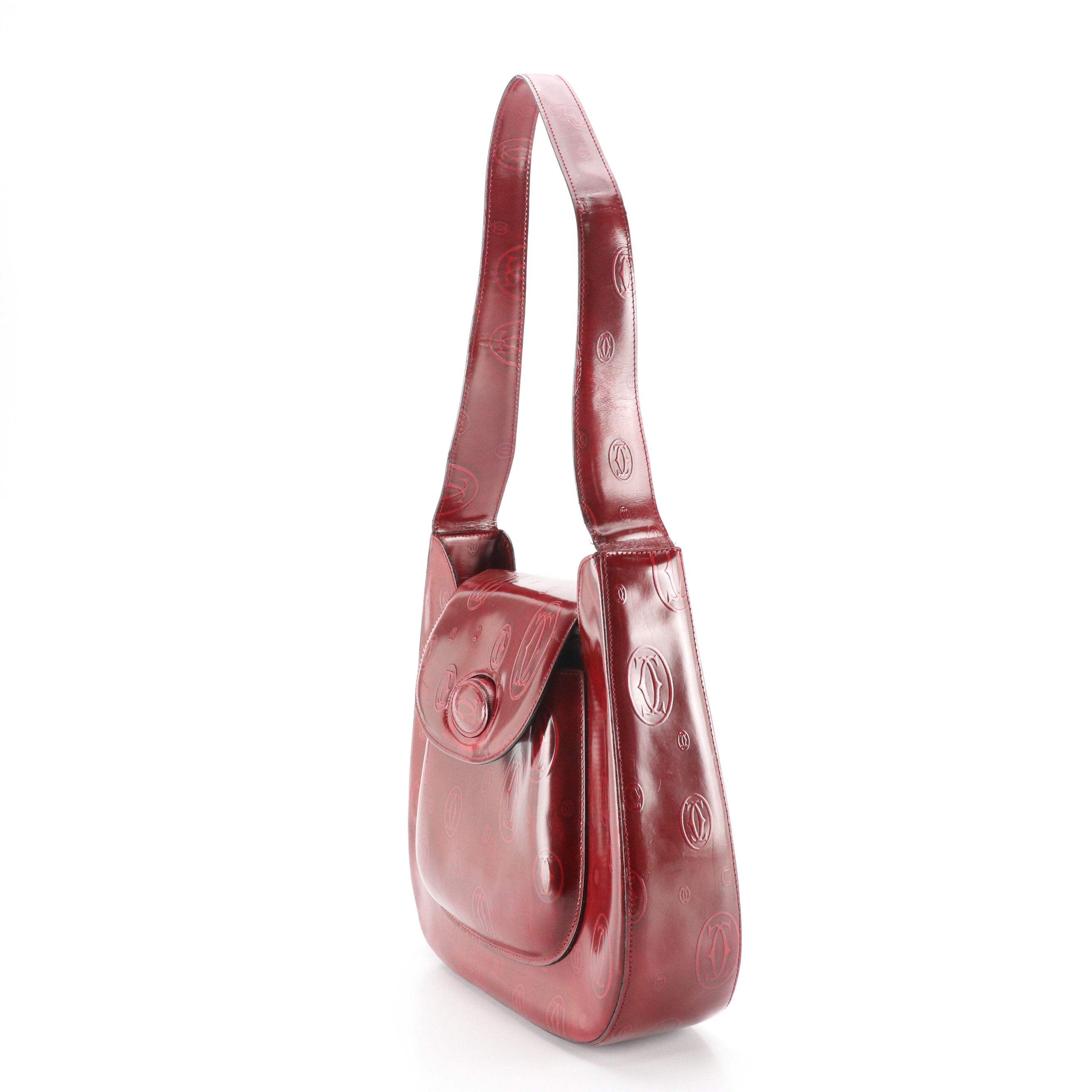 Cartier "Happy Birthday" Hobo Shoulder Bag in Embossed Bordeaux Leather