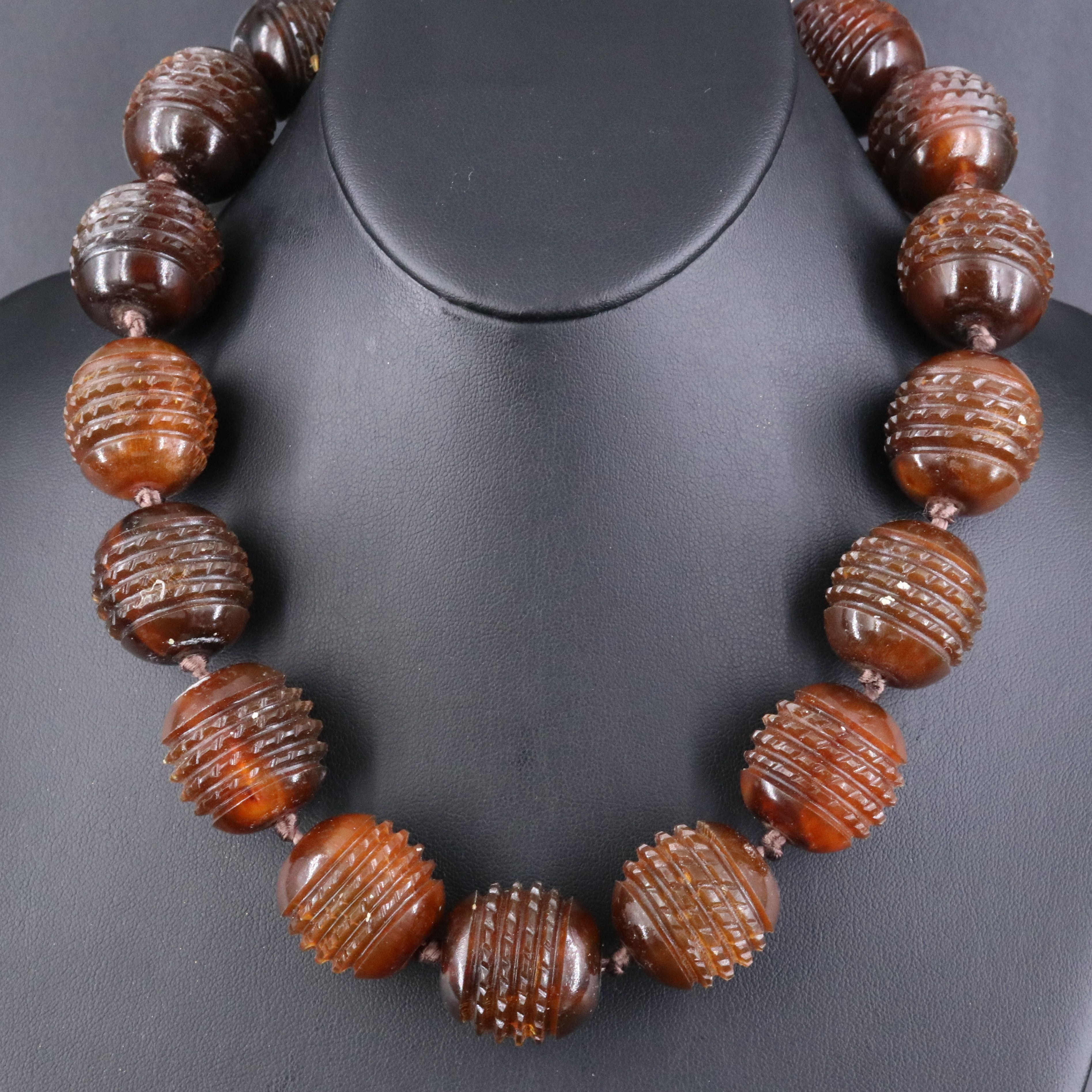 Rebecca Collins Carved Horn Bead Necklace with Sterling Clasp