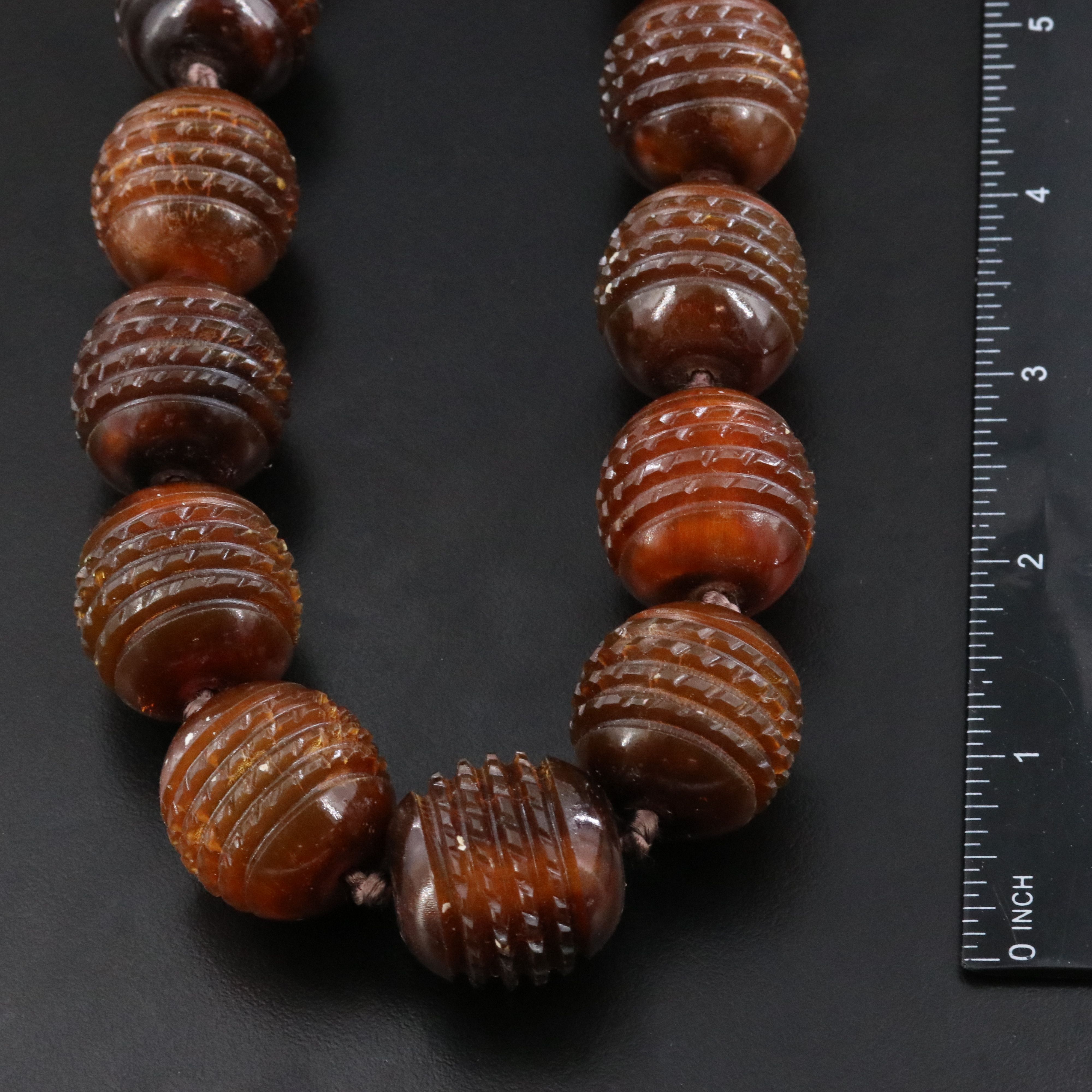 Rebecca Collins Carved Horn Bead Necklace with Sterling Clasp