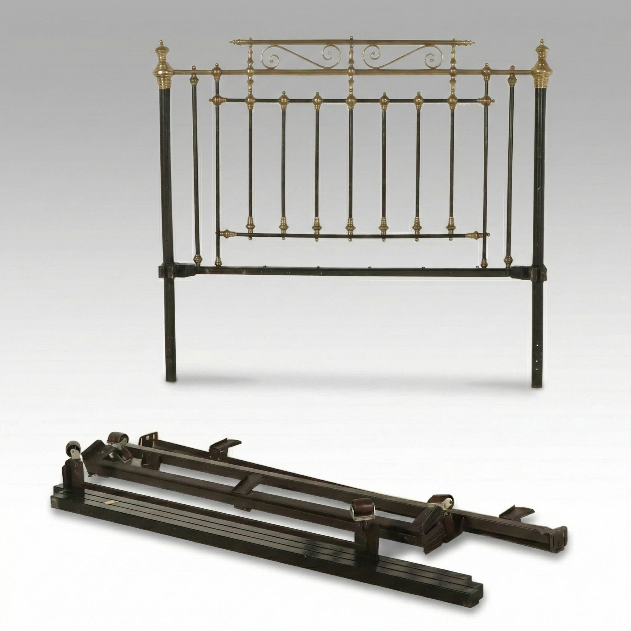 Art Nouveau Style Brass and Iron Headboard and Accessories