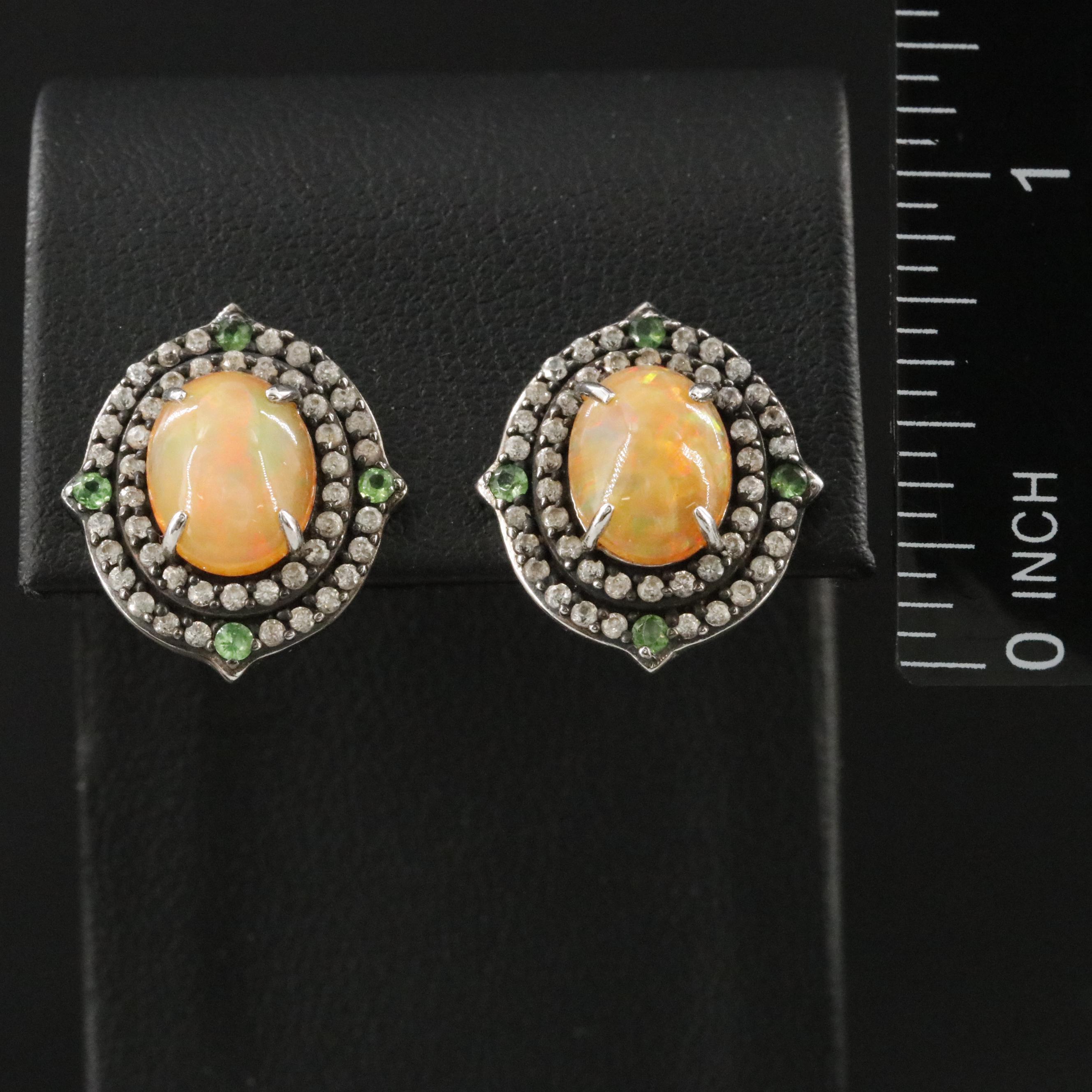 Sterling Opal, White Spinel and Peridot Halo Earrings